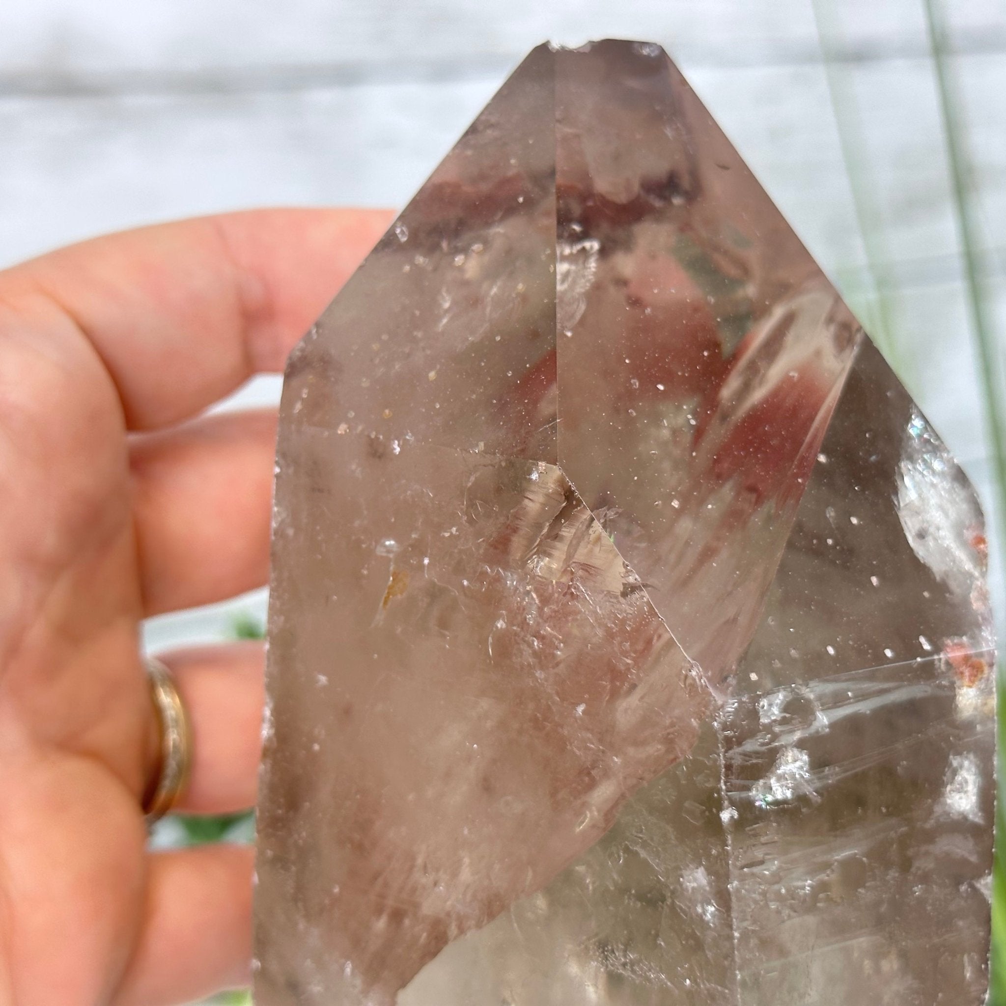 Smoky Quartz Crystal Point on a Metal Stand, 8.5" Tall Model #3122SQ-007 by Brazil Gems - Brazil GemsBrazil GemsSmoky Quartz Crystal Point on a Metal Stand, 8.5" Tall Model #3122SQ-007 by Brazil GemsCrystal Points3122SQ-007