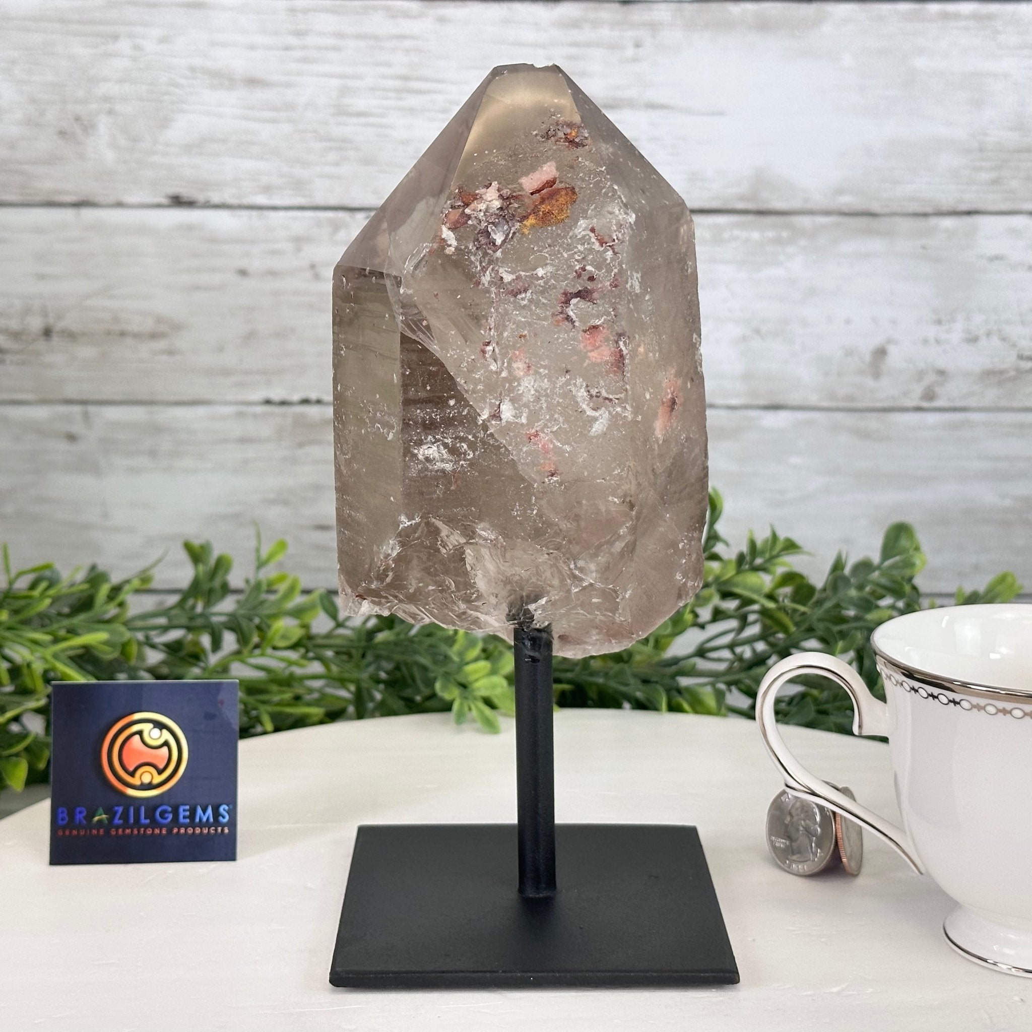 Smoky Quartz Crystal Point on a Metal Stand, 8.5" Tall Model #3122SQ-007 by Brazil Gems - Brazil GemsBrazil GemsSmoky Quartz Crystal Point on a Metal Stand, 8.5" Tall Model #3122SQ-007 by Brazil GemsCrystal Points3122SQ-007