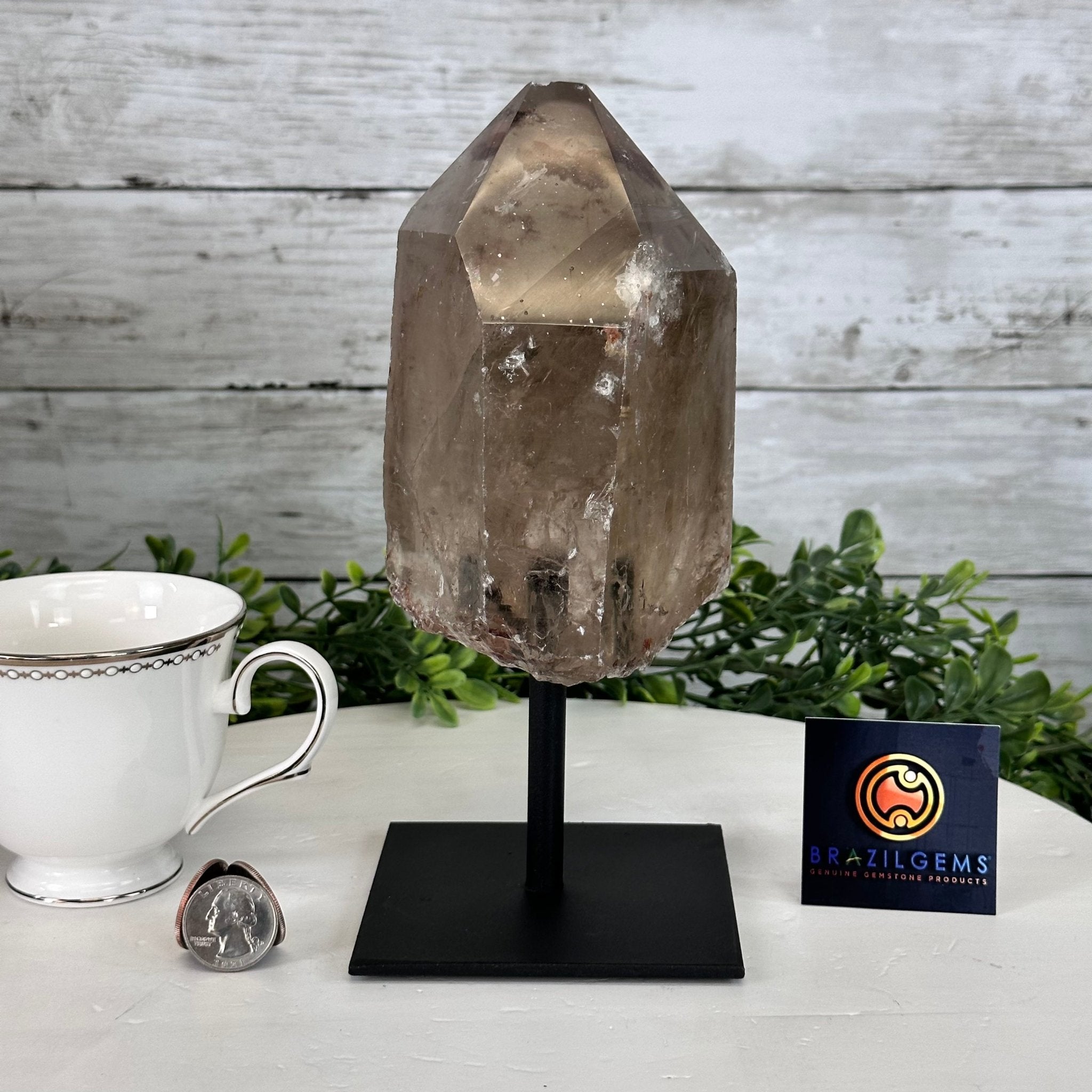 Smoky Quartz Crystal Point on a Metal Stand, 8.5" Tall Model #3122SQ-007 by Brazil Gems - Brazil GemsBrazil GemsSmoky Quartz Crystal Point on a Metal Stand, 8.5" Tall Model #3122SQ-007 by Brazil GemsCrystal Points3122SQ-007