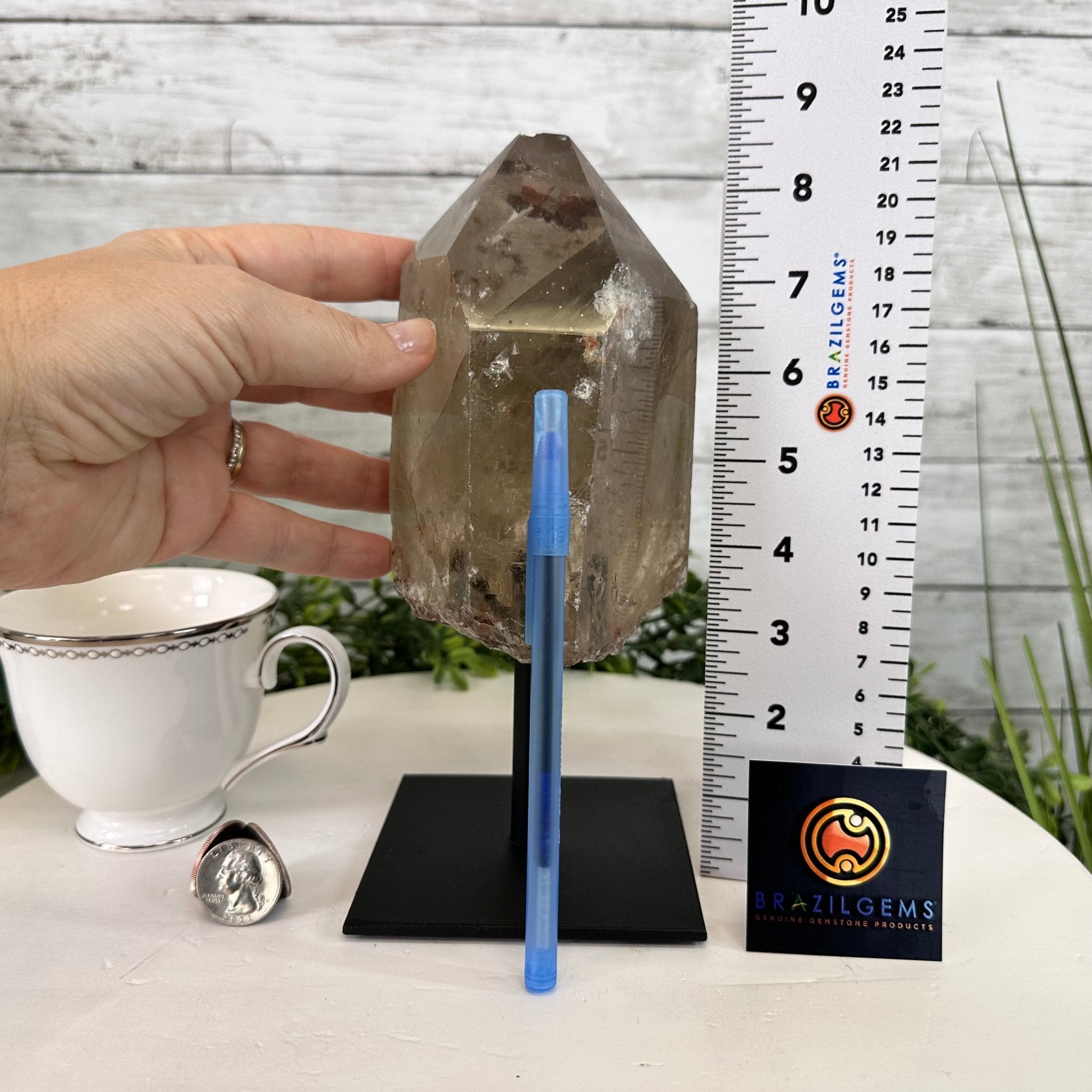 Smoky Quartz Crystal Point on a Metal Stand, 8.5" Tall Model #3122SQ-007 by Brazil Gems - Brazil GemsBrazil GemsSmoky Quartz Crystal Point on a Metal Stand, 8.5" Tall Model #3122SQ-007 by Brazil GemsCrystal Points3122SQ-007