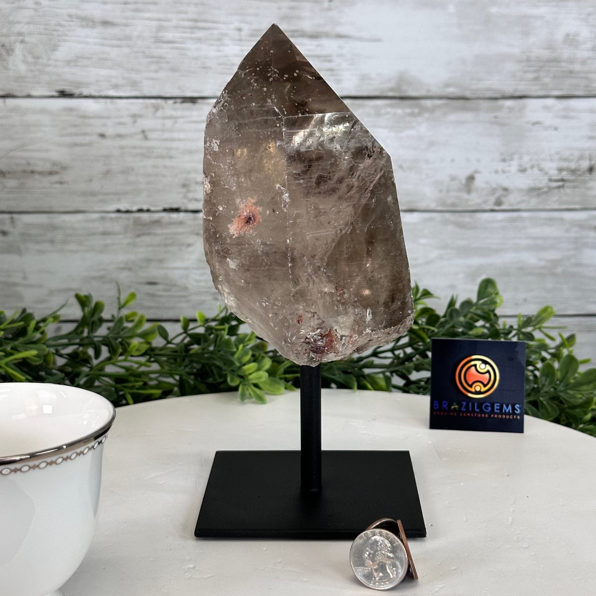 Smoky Quartz Crystal Point on a Metal Stand, 8.5" Tall Model #3122SQ-007 by Brazil Gems - Brazil GemsBrazil GemsSmoky Quartz Crystal Point on a Metal Stand, 8.5" Tall Model #3122SQ-007 by Brazil GemsCrystal Points3122SQ-007