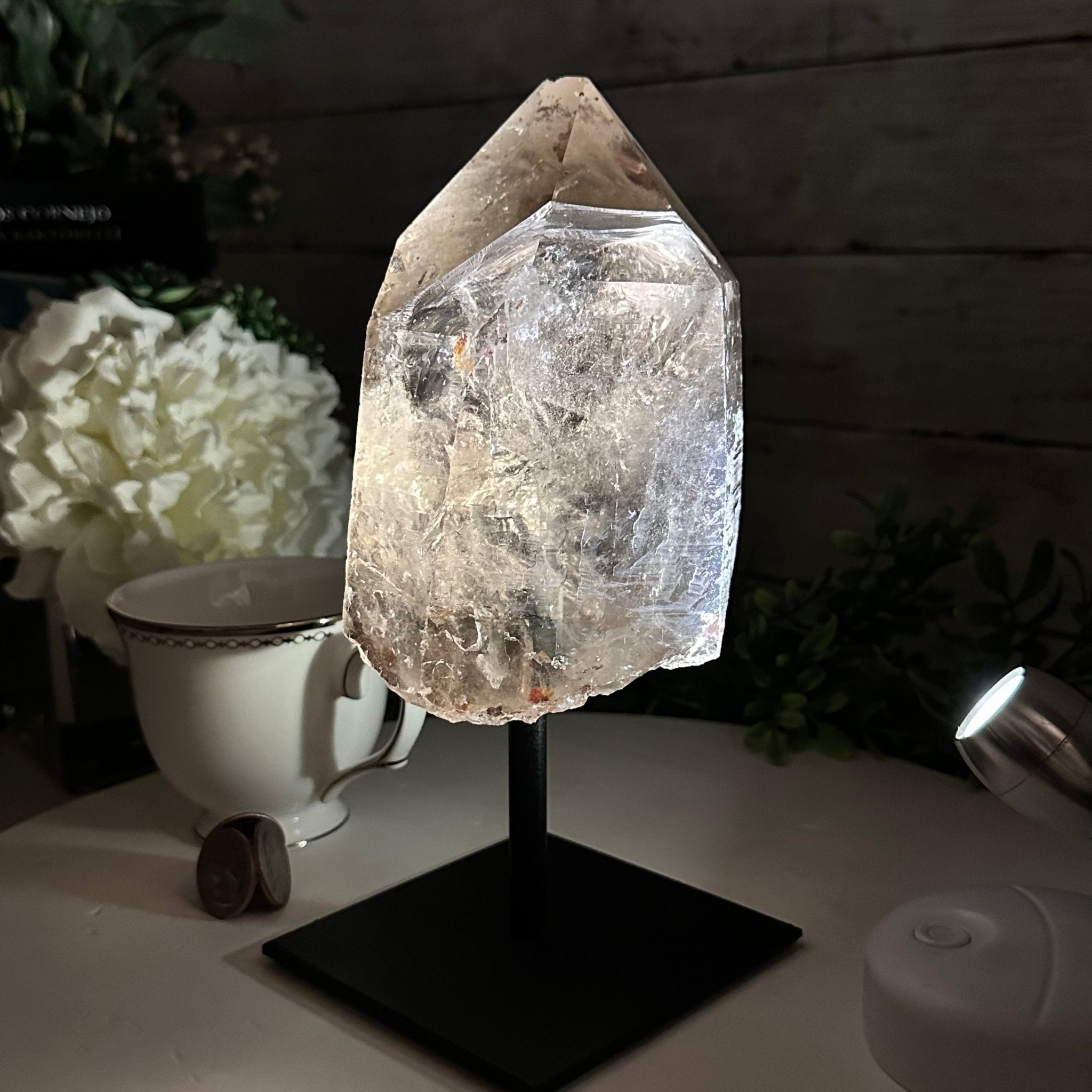 Smoky Quartz Crystal Point on a Metal Stand, 8.5" Tall Model #3122SQ-007 by Brazil Gems - Brazil GemsBrazil GemsSmoky Quartz Crystal Point on a Metal Stand, 8.5" Tall Model #3122SQ-007 by Brazil GemsCrystal Points3122SQ-007