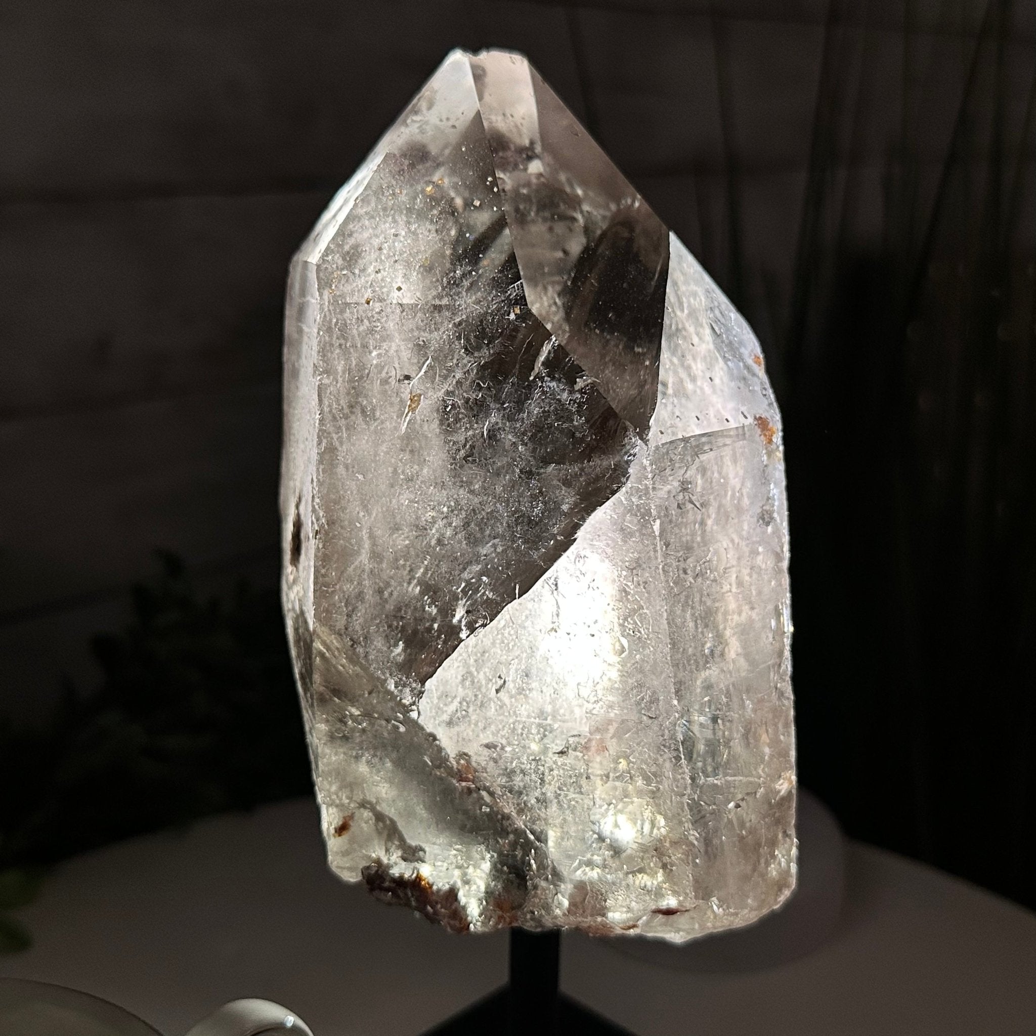Smoky Quartz Crystal Point on a Metal Stand, 8.5" Tall Model #3122SQ-007 by Brazil Gems - Brazil GemsBrazil GemsSmoky Quartz Crystal Point on a Metal Stand, 8.5" Tall Model #3122SQ-007 by Brazil GemsCrystal Points3122SQ-007