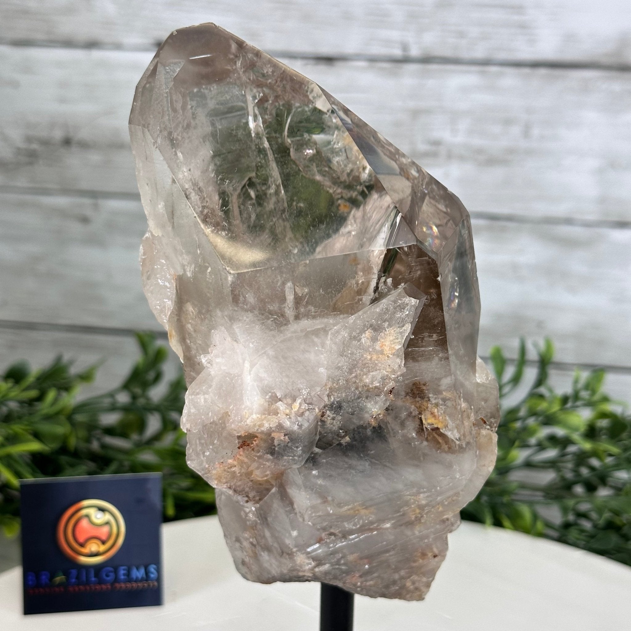 Smoky Quartz Crystal Point on a Metal Stand, 9" Tall Model #3122SQ-002 by Brazil Gems - Brazil GemsBrazil GemsSmoky Quartz Crystal Point on a Metal Stand, 9" Tall Model #3122SQ-002 by Brazil GemsCrystal Points3122SQ-002