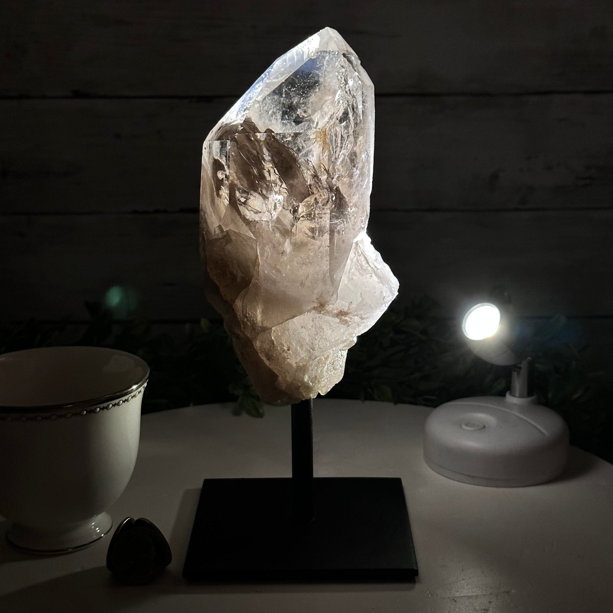 Smoky Quartz Crystal Point on a Metal Stand, 9" Tall Model #3122SQ-002 by Brazil Gems - Brazil GemsBrazil GemsSmoky Quartz Crystal Point on a Metal Stand, 9" Tall Model #3122SQ-002 by Brazil GemsCrystal Points3122SQ-002