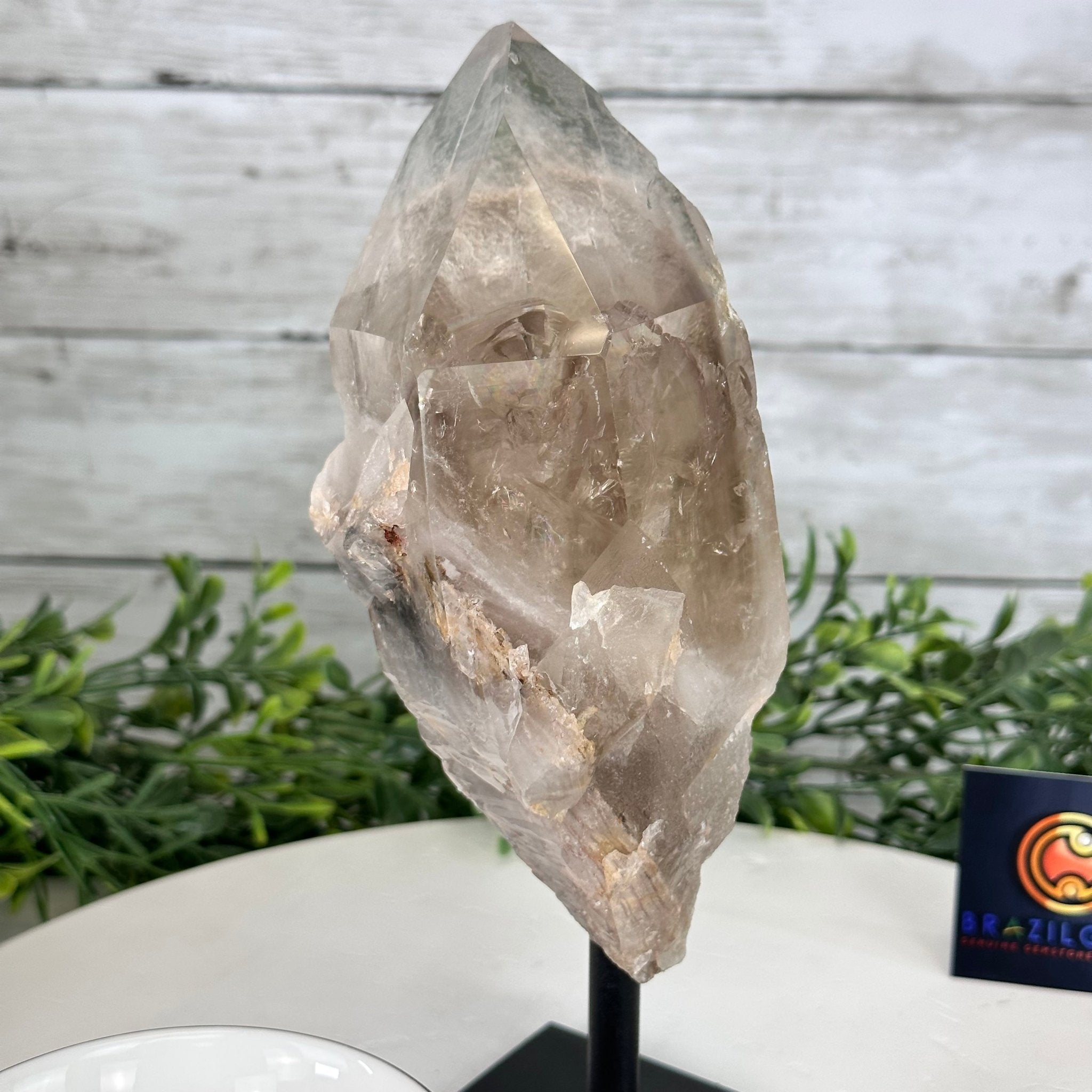 Smoky Quartz Crystal Point on a Metal Stand, 9" Tall Model #3122SQ-002 by Brazil Gems - Brazil GemsBrazil GemsSmoky Quartz Crystal Point on a Metal Stand, 9" Tall Model #3122SQ-002 by Brazil GemsCrystal Points3122SQ-002
