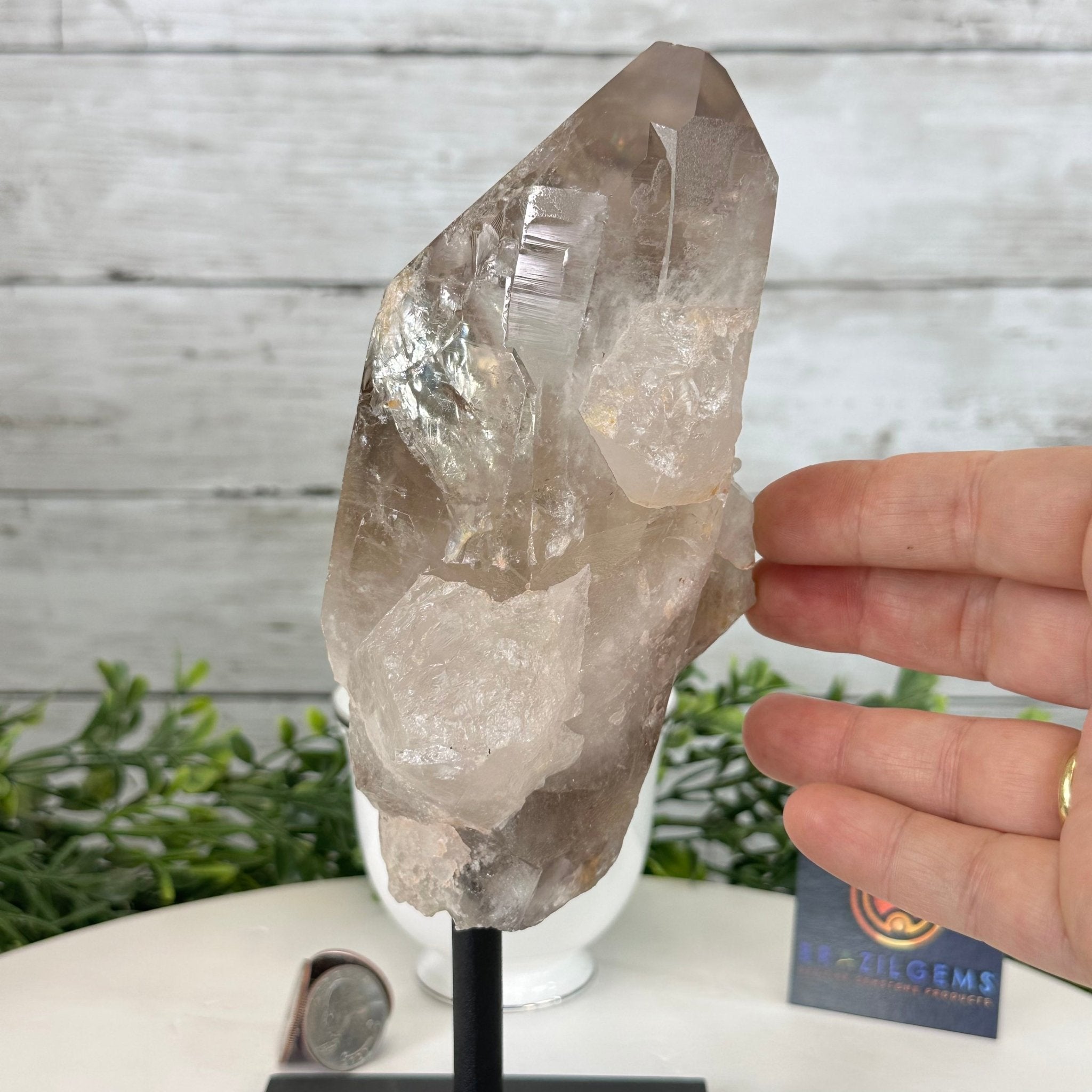 Smoky Quartz Crystal Point on a Metal Stand, 9" Tall Model #3122SQ-002 by Brazil Gems - Brazil GemsBrazil GemsSmoky Quartz Crystal Point on a Metal Stand, 9" Tall Model #3122SQ-002 by Brazil GemsCrystal Points3122SQ-002