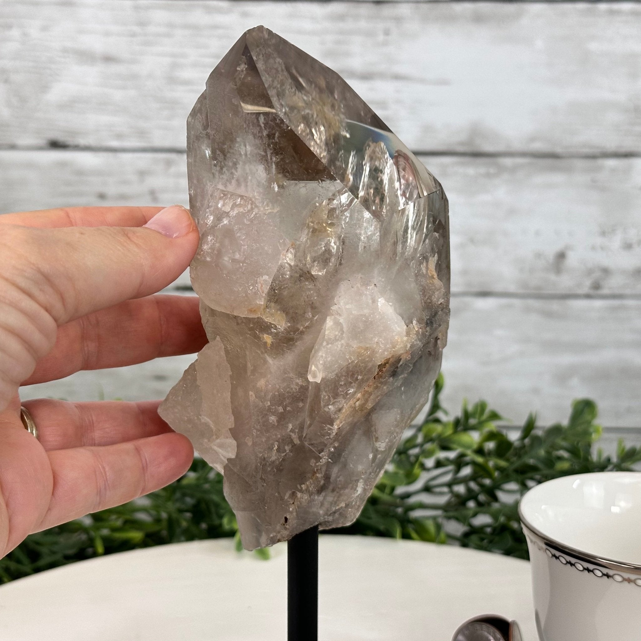 Smoky Quartz Crystal Point on a Metal Stand, 9" Tall Model #3122SQ-002 by Brazil Gems - Brazil GemsBrazil GemsSmoky Quartz Crystal Point on a Metal Stand, 9" Tall Model #3122SQ-002 by Brazil GemsCrystal Points3122SQ-002