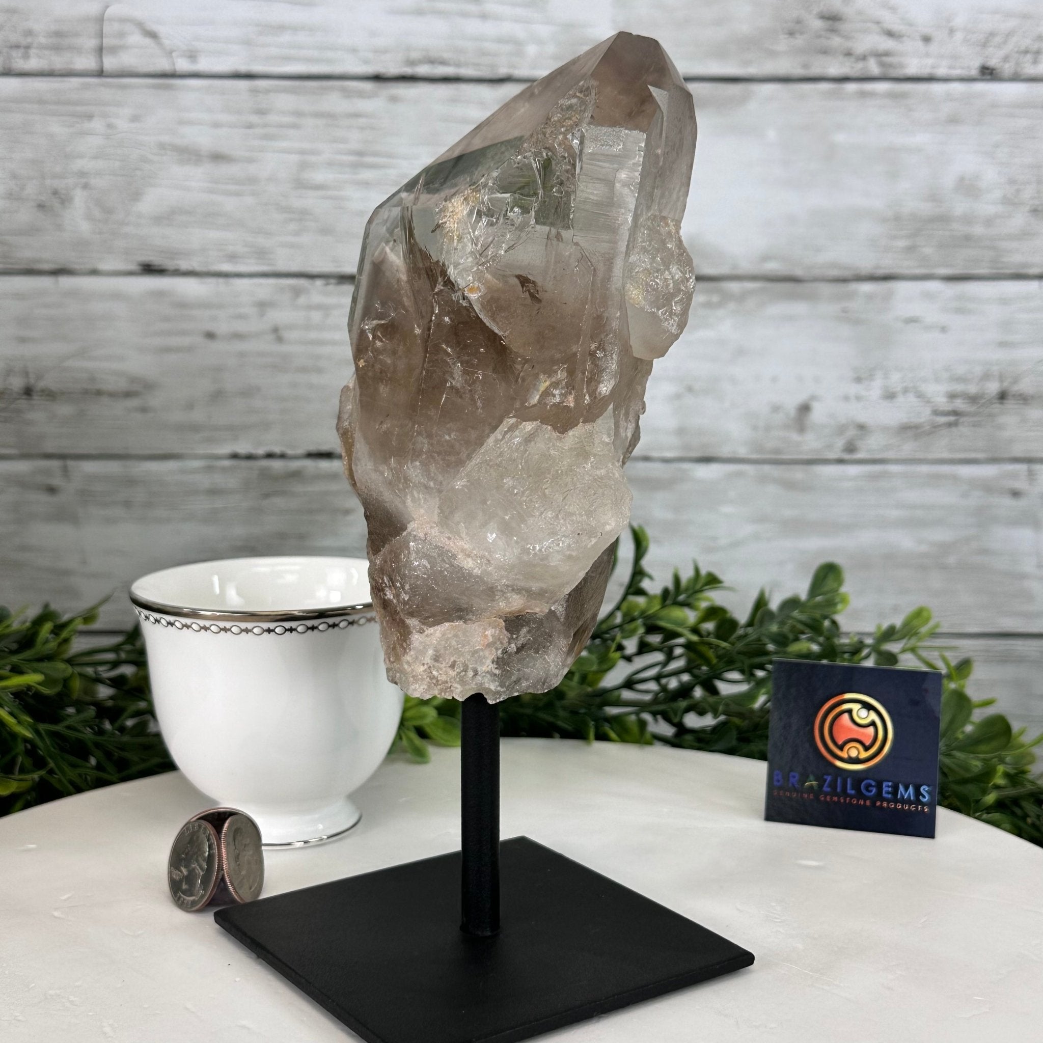 Smoky Quartz Crystal Point on a Metal Stand, 9" Tall Model #3122SQ-002 by Brazil Gems - Brazil GemsBrazil GemsSmoky Quartz Crystal Point on a Metal Stand, 9" Tall Model #3122SQ-002 by Brazil GemsCrystal Points3122SQ-002