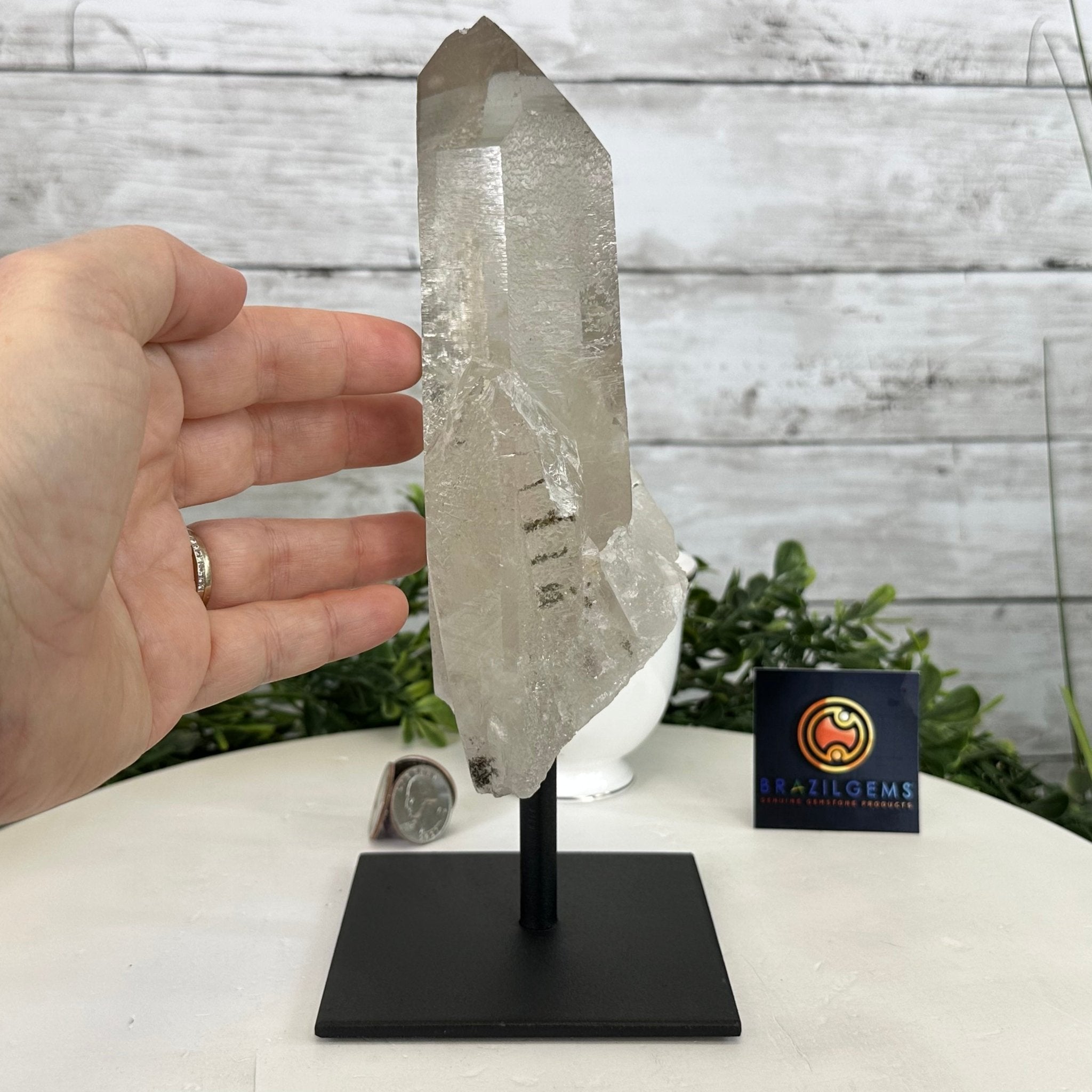 Smoky Quartz Crystal Point on a Metal Stand, 9.3" Tall Model #3122SQ-003 by Brazil Gems - Brazil GemsBrazil GemsSmoky Quartz Crystal Point on a Metal Stand, 9.3" Tall Model #3122SQ-003 by Brazil GemsCrystal Points3122SQ-003