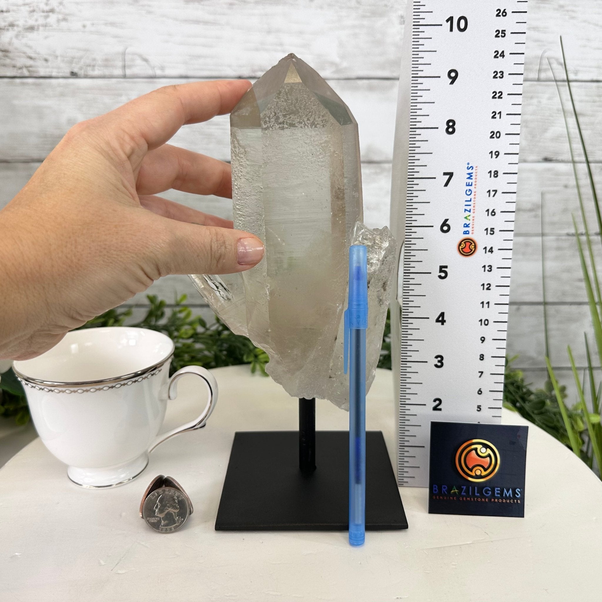 Smoky Quartz Crystal Point on a Metal Stand, 9.3" Tall Model #3122SQ-003 by Brazil Gems - Brazil GemsBrazil GemsSmoky Quartz Crystal Point on a Metal Stand, 9.3" Tall Model #3122SQ-003 by Brazil GemsCrystal Points3122SQ-003
