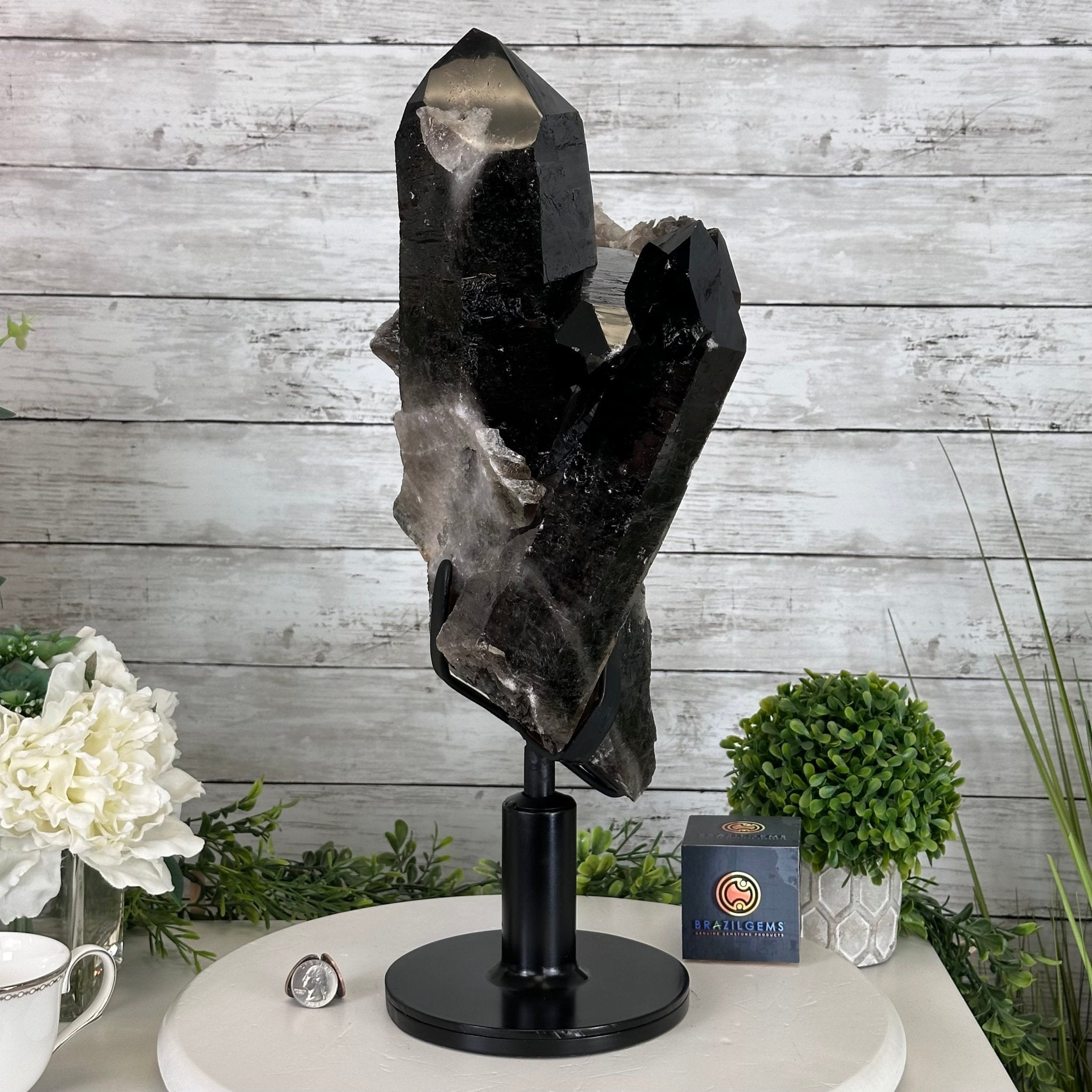 Smoky Quartz on a Rotating Stand, 26.2 lbs & 19.1" Tall #5701-0002 - Brazil GemsBrazil GemsSmoky Quartz on a Rotating Stand, 26.2 lbs & 19.1" Tall #5701-0002Clusters on Rotating Bases5701-0002