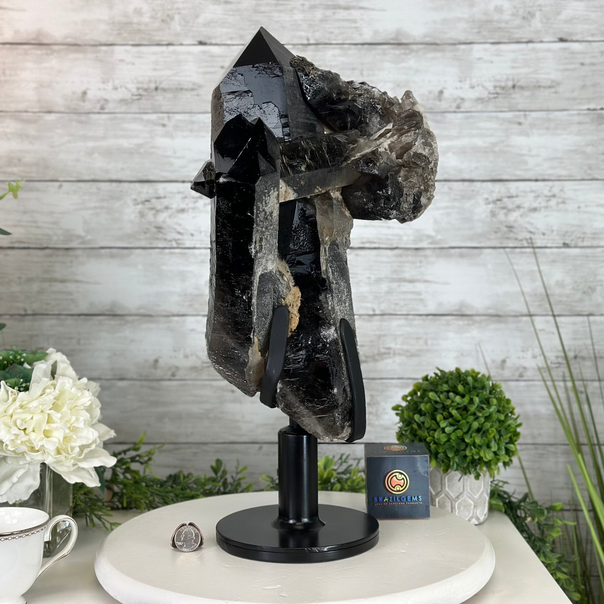 Smoky Quartz on a Rotating Stand, 26.2 lbs & 19.1" Tall #5701-0002 - Brazil GemsBrazil GemsSmoky Quartz on a Rotating Stand, 26.2 lbs & 19.1" Tall #5701-0002Clusters on Rotating Bases5701-0002