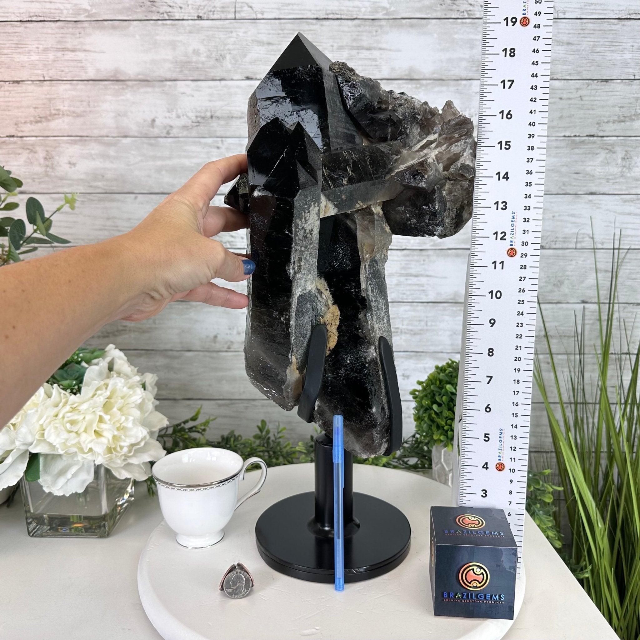 Smoky Quartz on a Rotating Stand, 26.2 lbs & 19.1" Tall #5701-0002 - Brazil GemsBrazil GemsSmoky Quartz on a Rotating Stand, 26.2 lbs & 19.1" Tall #5701-0002Clusters on Rotating Bases5701-0002
