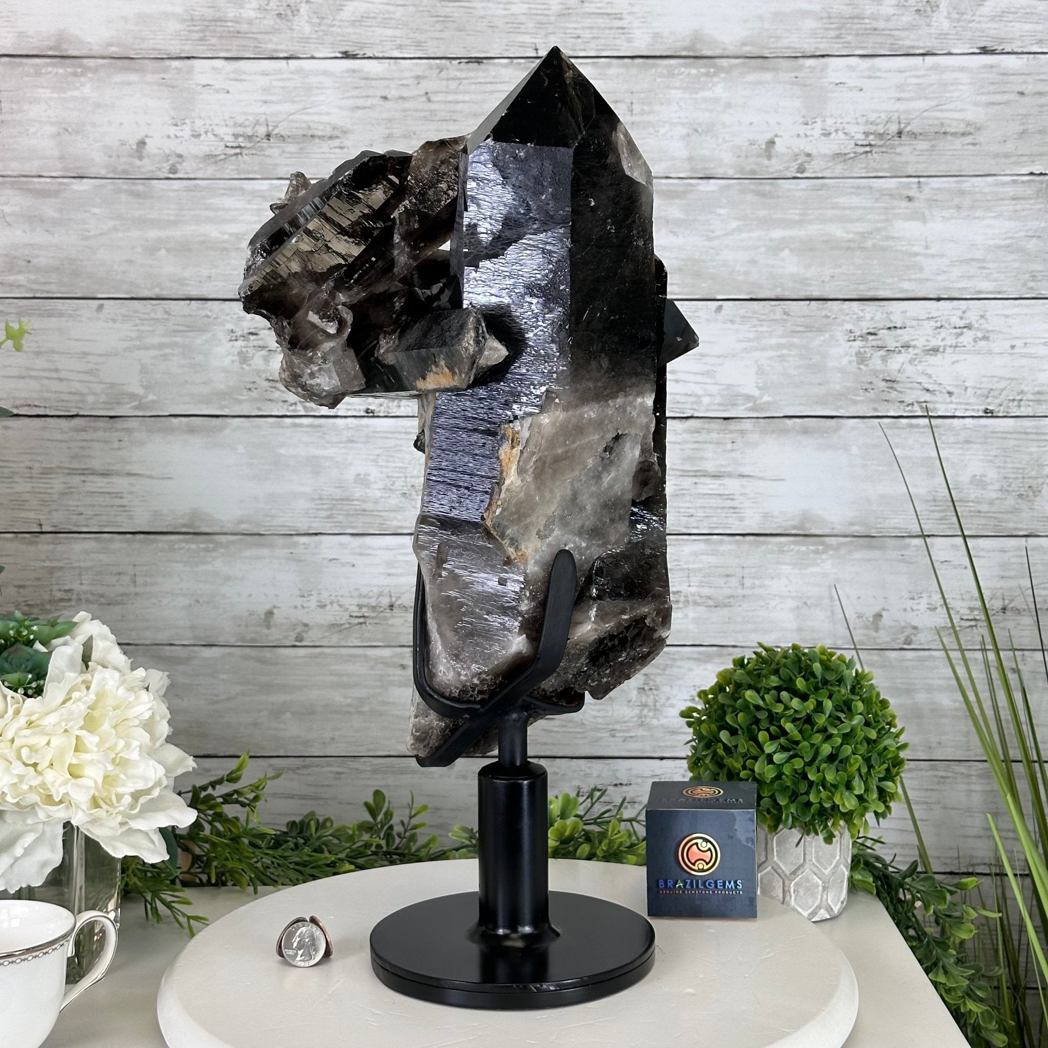 Smoky Quartz on a Rotating Stand, 26.2 lbs & 19.1" Tall #5701-0002 - Brazil GemsBrazil GemsSmoky Quartz on a Rotating Stand, 26.2 lbs & 19.1" Tall #5701-0002Clusters on Rotating Bases5701-0002