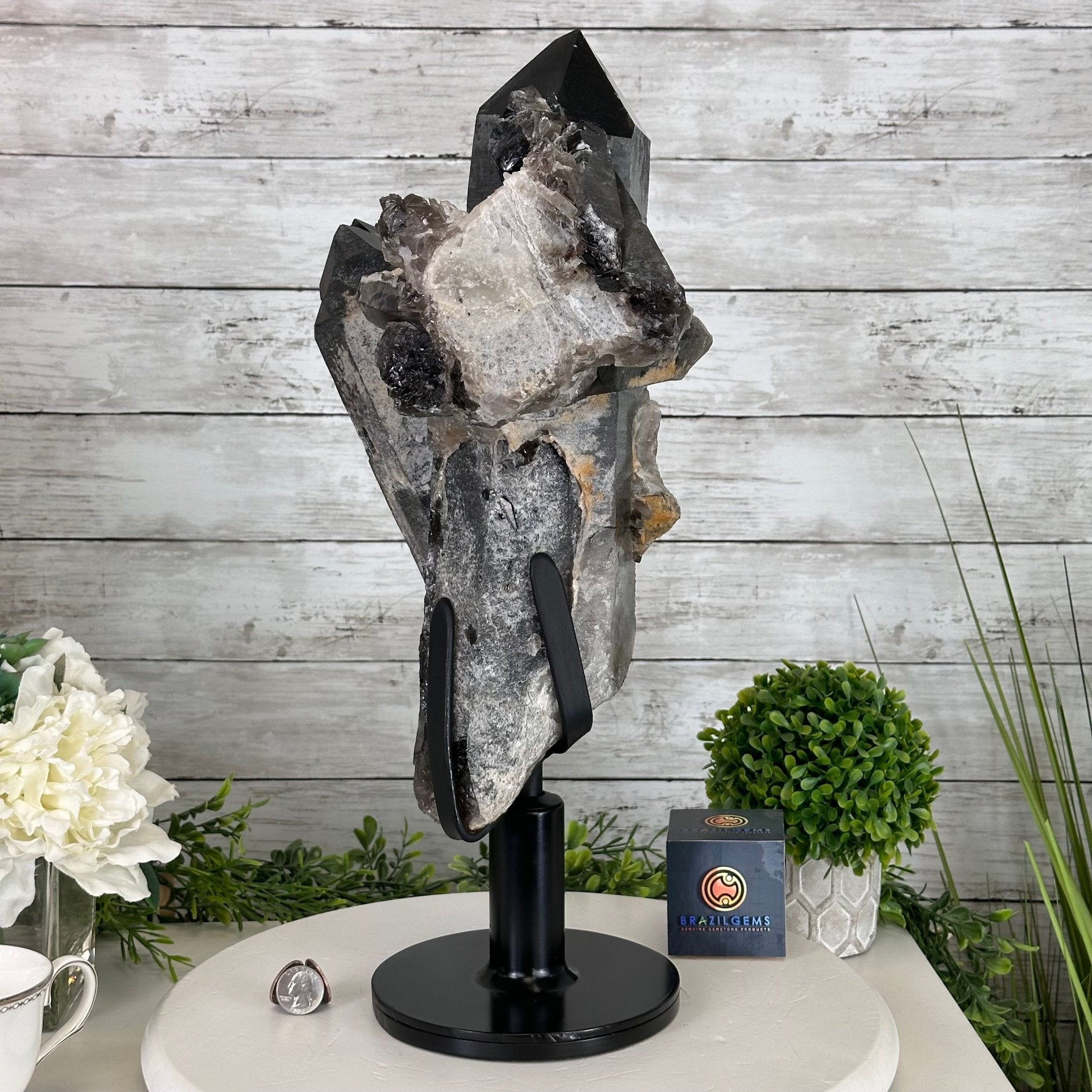 Smoky Quartz on a Rotating Stand, 26.2 lbs & 19.1" Tall #5701-0002 - Brazil GemsBrazil GemsSmoky Quartz on a Rotating Stand, 26.2 lbs & 19.1" Tall #5701-0002Clusters on Rotating Bases5701-0002