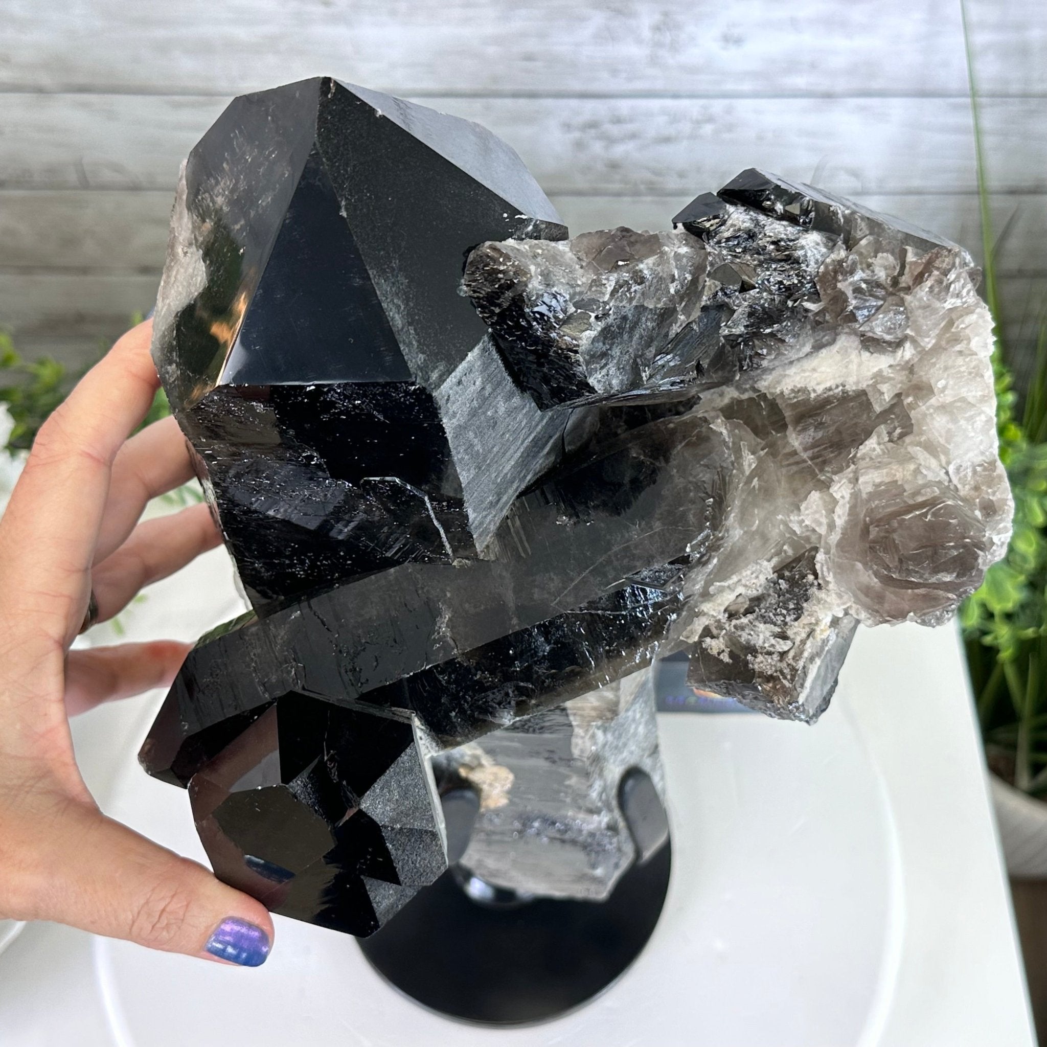 Smoky Quartz on a Rotating Stand, 26.2 lbs & 19.1" Tall #5701-0002 - Brazil GemsBrazil GemsSmoky Quartz on a Rotating Stand, 26.2 lbs & 19.1" Tall #5701-0002Clusters on Rotating Bases5701-0002