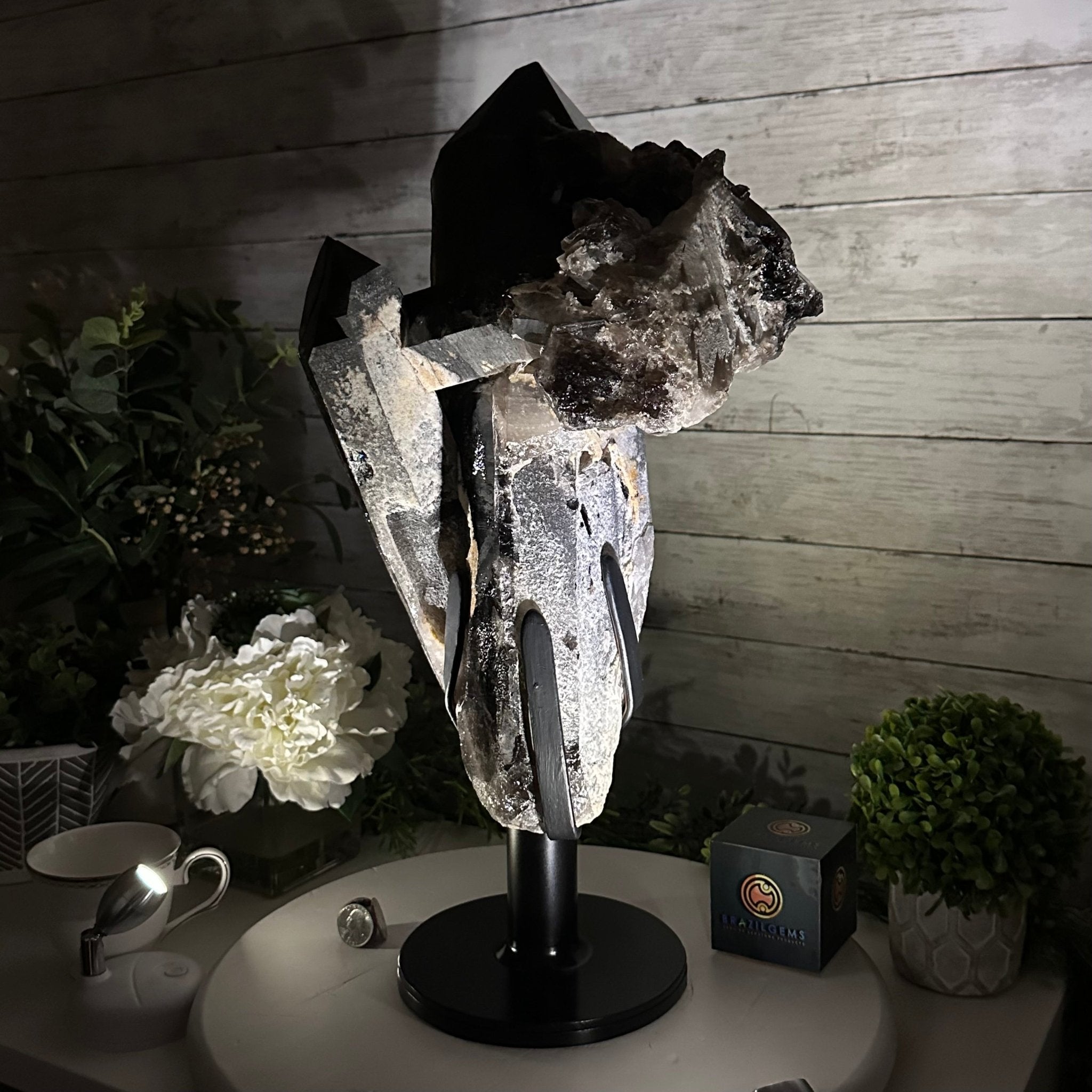 Smoky Quartz on a Rotating Stand, 26.2 lbs & 19.1" Tall #5701-0002 - Brazil GemsBrazil GemsSmoky Quartz on a Rotating Stand, 26.2 lbs & 19.1" Tall #5701-0002Clusters on Rotating Bases5701-0002