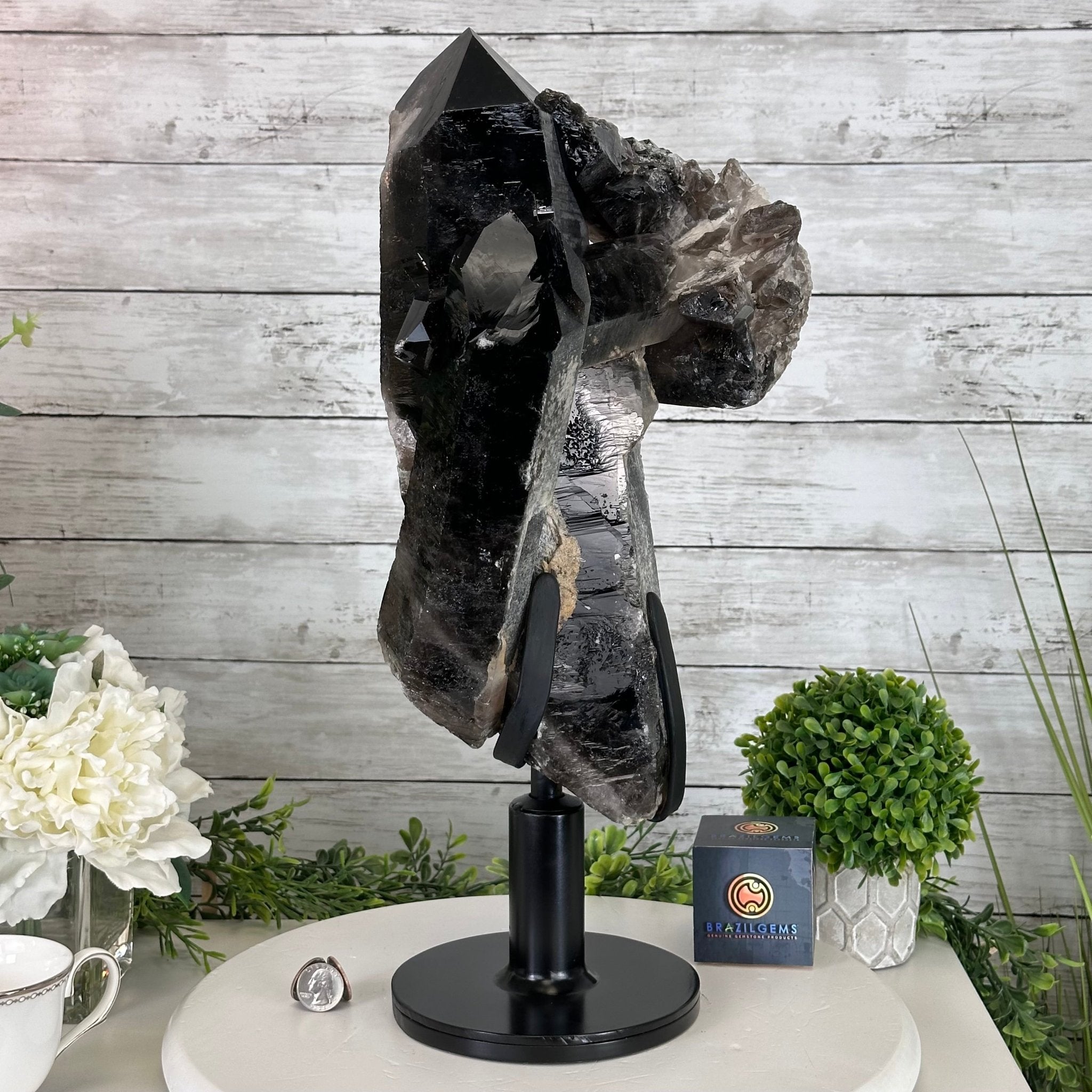 Smoky Quartz on a Rotating Stand, 26.2 lbs & 19.1" Tall #5701-0002 - Brazil GemsBrazil GemsSmoky Quartz on a Rotating Stand, 26.2 lbs & 19.1" Tall #5701-0002Clusters on Rotating Bases5701-0002