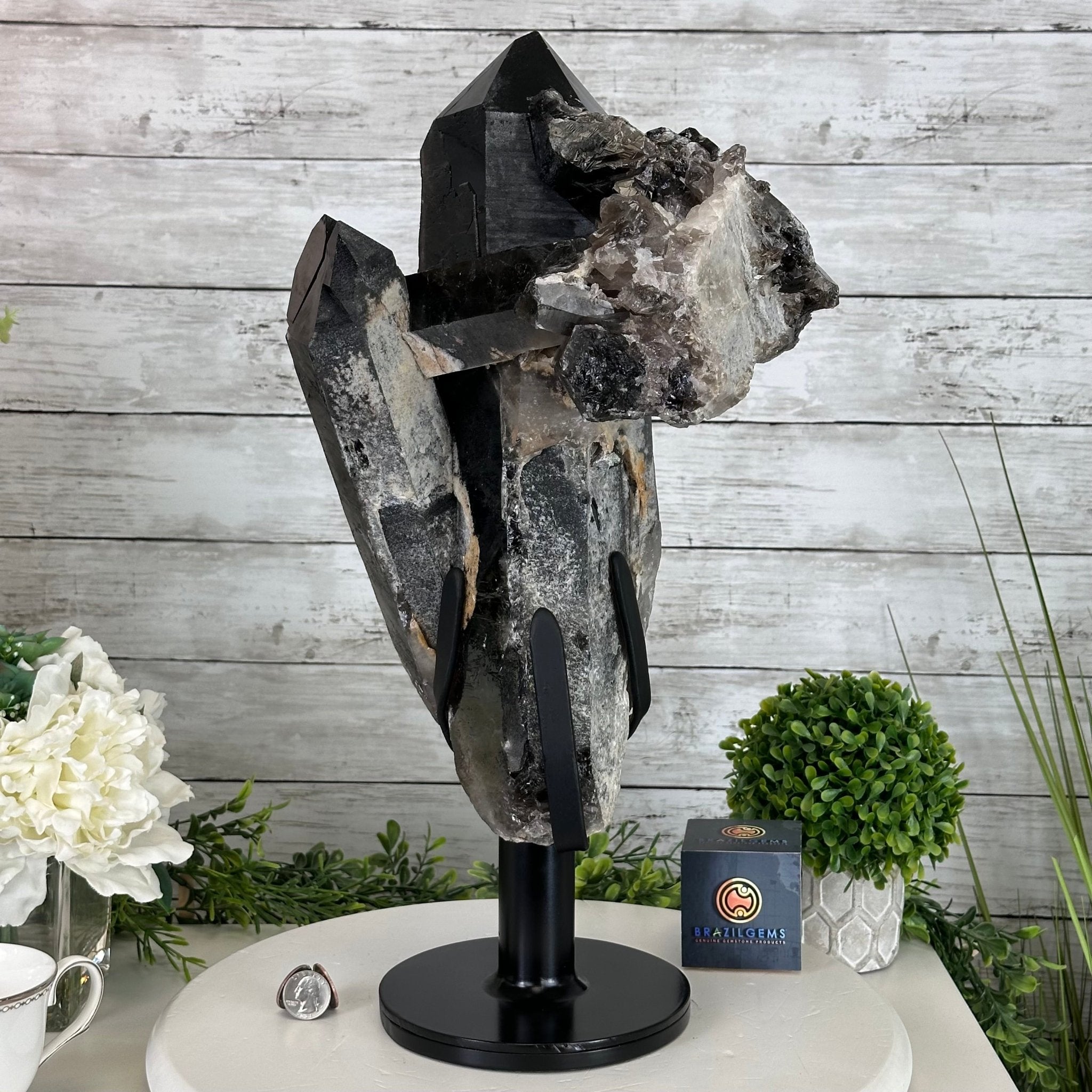 Smoky Quartz on a Rotating Stand, 26.2 lbs & 19.1" Tall #5701-0002 - Brazil GemsBrazil GemsSmoky Quartz on a Rotating Stand, 26.2 lbs & 19.1" Tall #5701-0002Clusters on Rotating Bases5701-0002