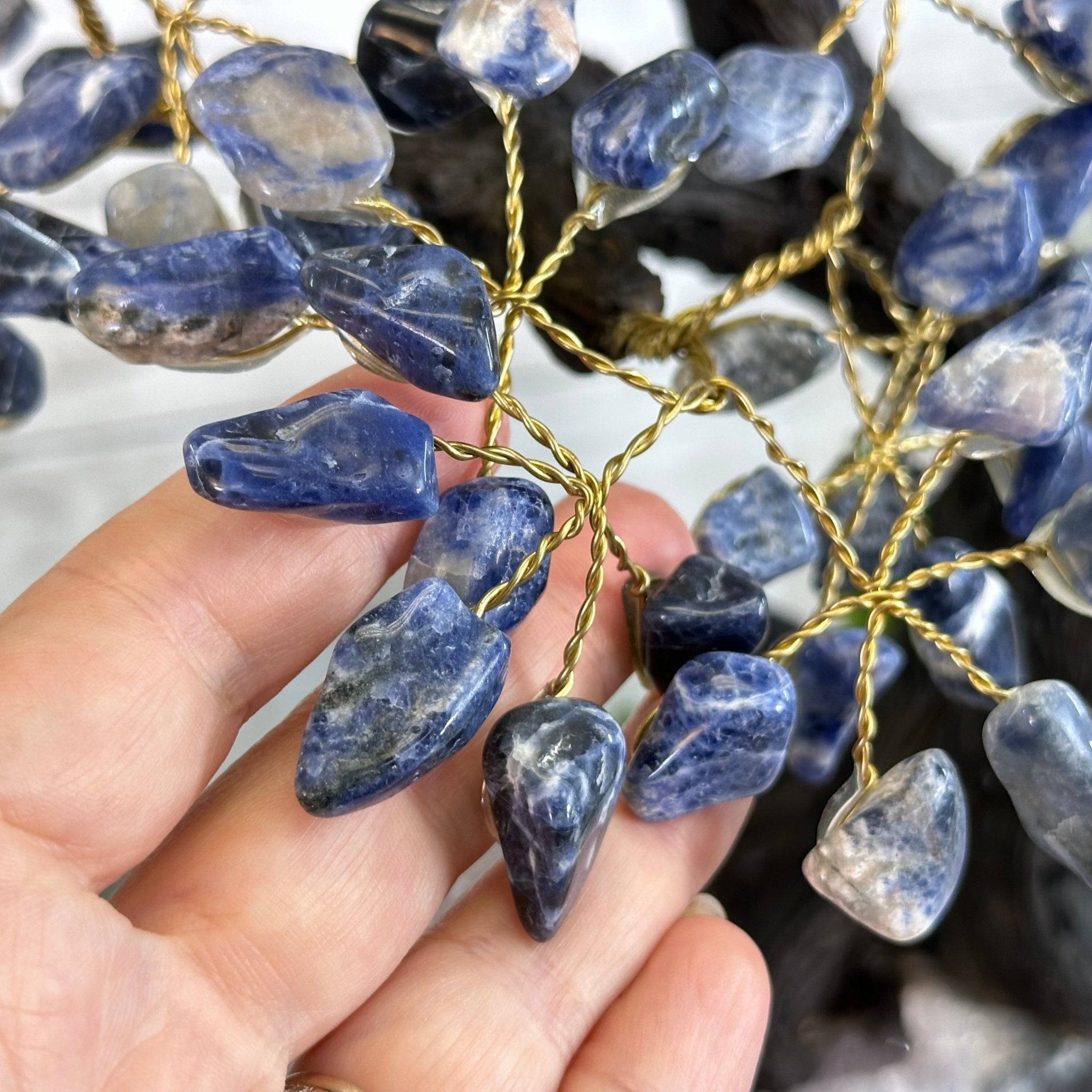 Sodalite 17" Tall Handmade Gemstone Tree on a Crystal base, 240 Gems #5405SODA - Brazil GemsBrazil GemsSodalite 17" Tall Handmade Gemstone Tree on a Crystal base, 240 Gems #5405SODAGemstone Trees5405SODA