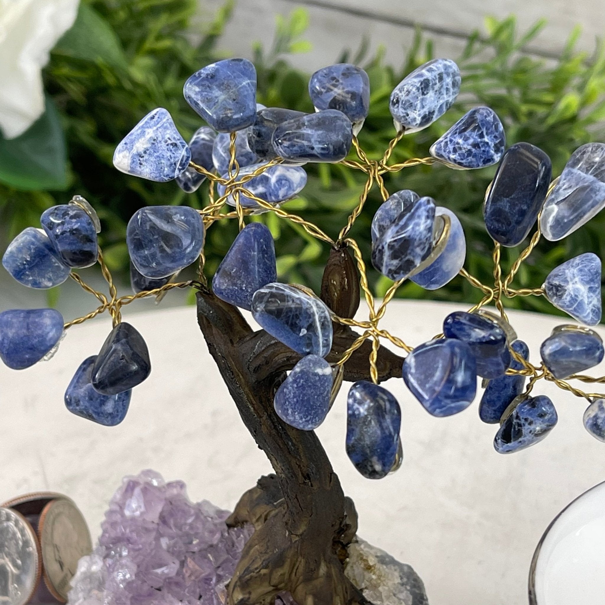 Sodalite 5" Tall Handmade Gemstone Tree on a Crystal base, 35 Gems #5401SODA - Brazil GemsBrazil GemsSodalite 5" Tall Handmade Gemstone Tree on a Crystal base, 35 Gems #5401SODAGemstone Trees5401SODA
