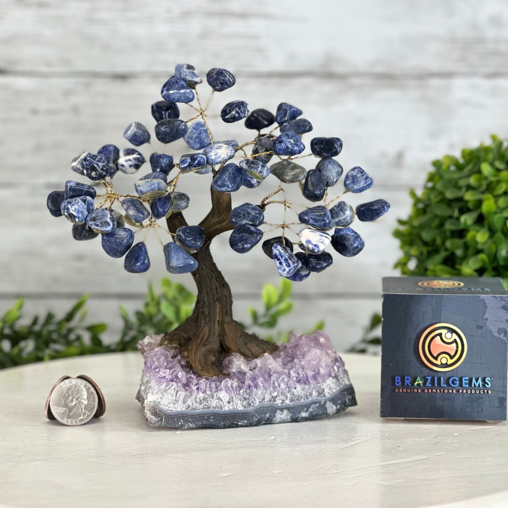 Sodalite 7" Tall Handmade Gemstone Tree on a Crystal base, 60 Gems #5402SODA - Brazil GemsBrazil GemsSodalite 7" Tall Handmade Gemstone Tree on a Crystal base, 60 Gems #5402SODAGemstone Trees5402SODA