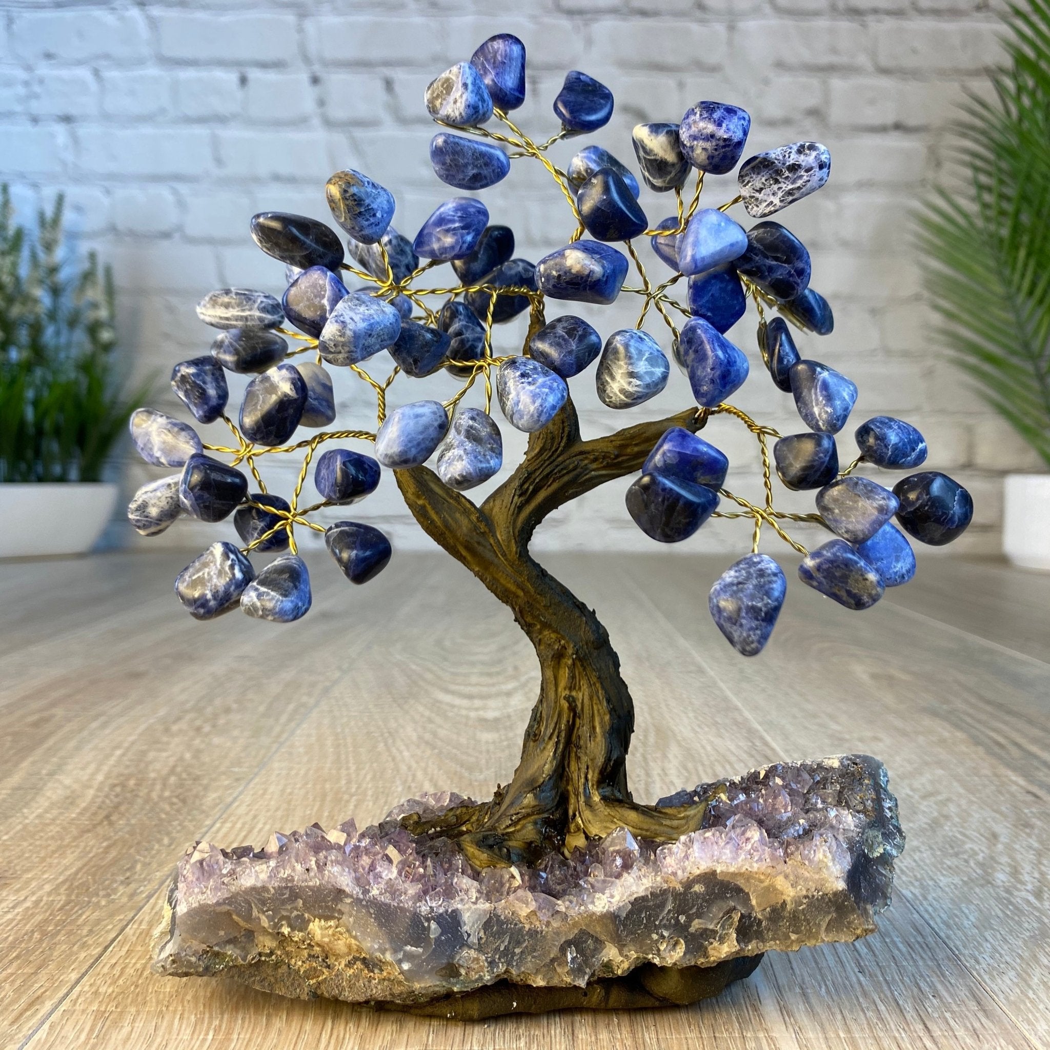 Sodalite 7" Tall Handmade Gemstone Tree on a Crystal base, 60 Gems #5402SODA - Brazil GemsBrazil GemsSodalite 7" Tall Handmade Gemstone Tree on a Crystal base, 60 Gems #5402SODAGemstone Trees5402SODA