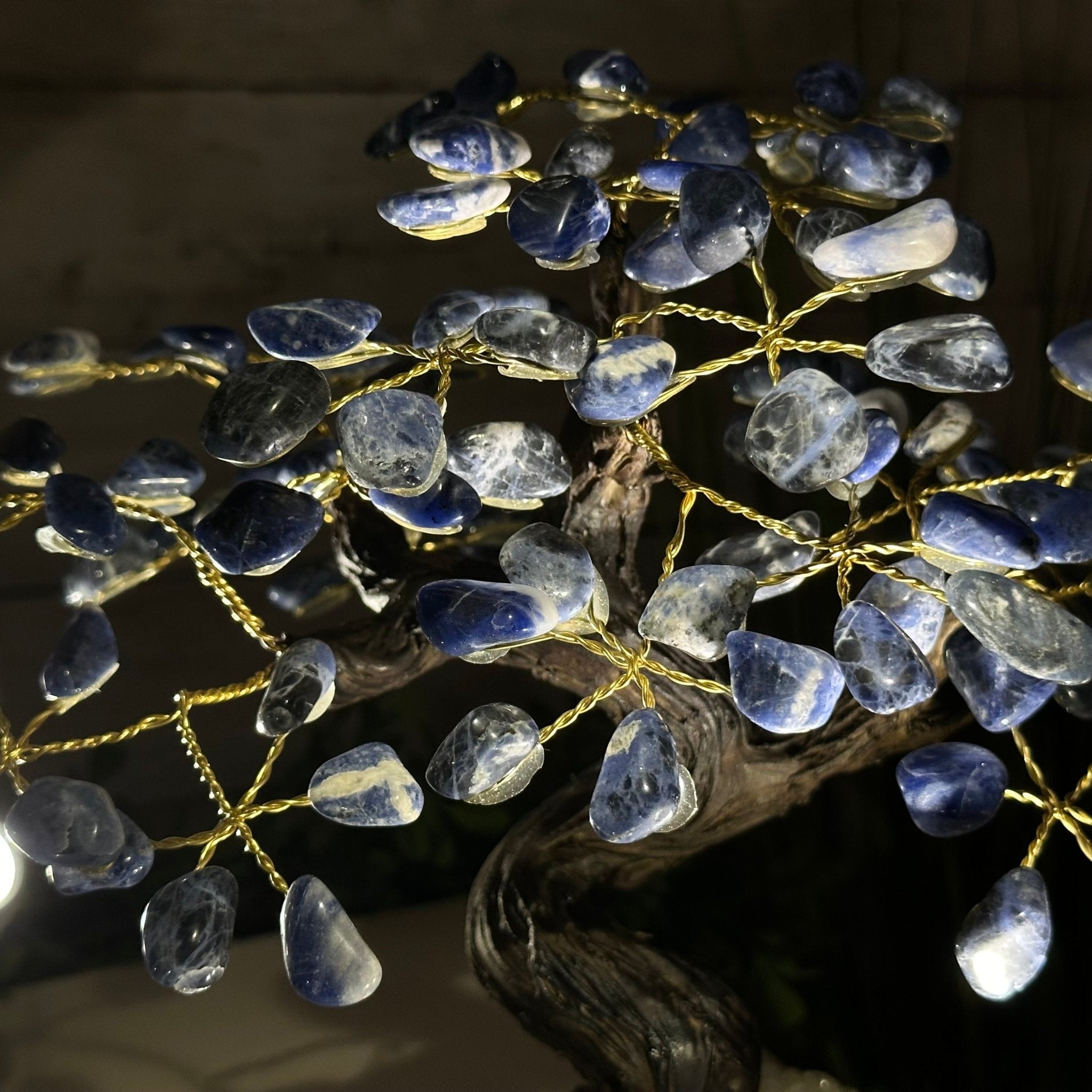 Sodalite 9" Tall Handmade Gemstone Tree on a Crystal base, 120 Gems #5403SODA - Brazil GemsBrazil GemsSodalite 9" Tall Handmade Gemstone Tree on a Crystal base, 120 Gems #5403SODAGemstone Trees5403SODA