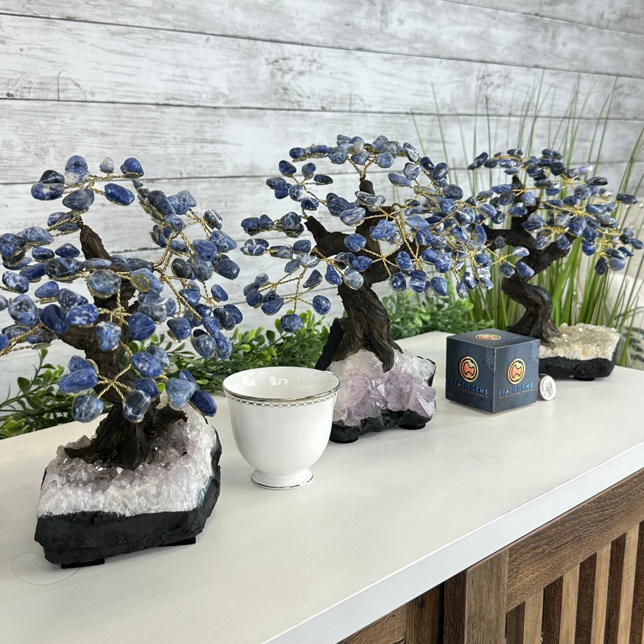 Sodalite 9" Tall Handmade Gemstone Tree on a Crystal base, 120 Gems #5403SODA - Brazil GemsBrazil GemsSodalite 9" Tall Handmade Gemstone Tree on a Crystal base, 120 Gems #5403SODAGemstone Trees5403SODA