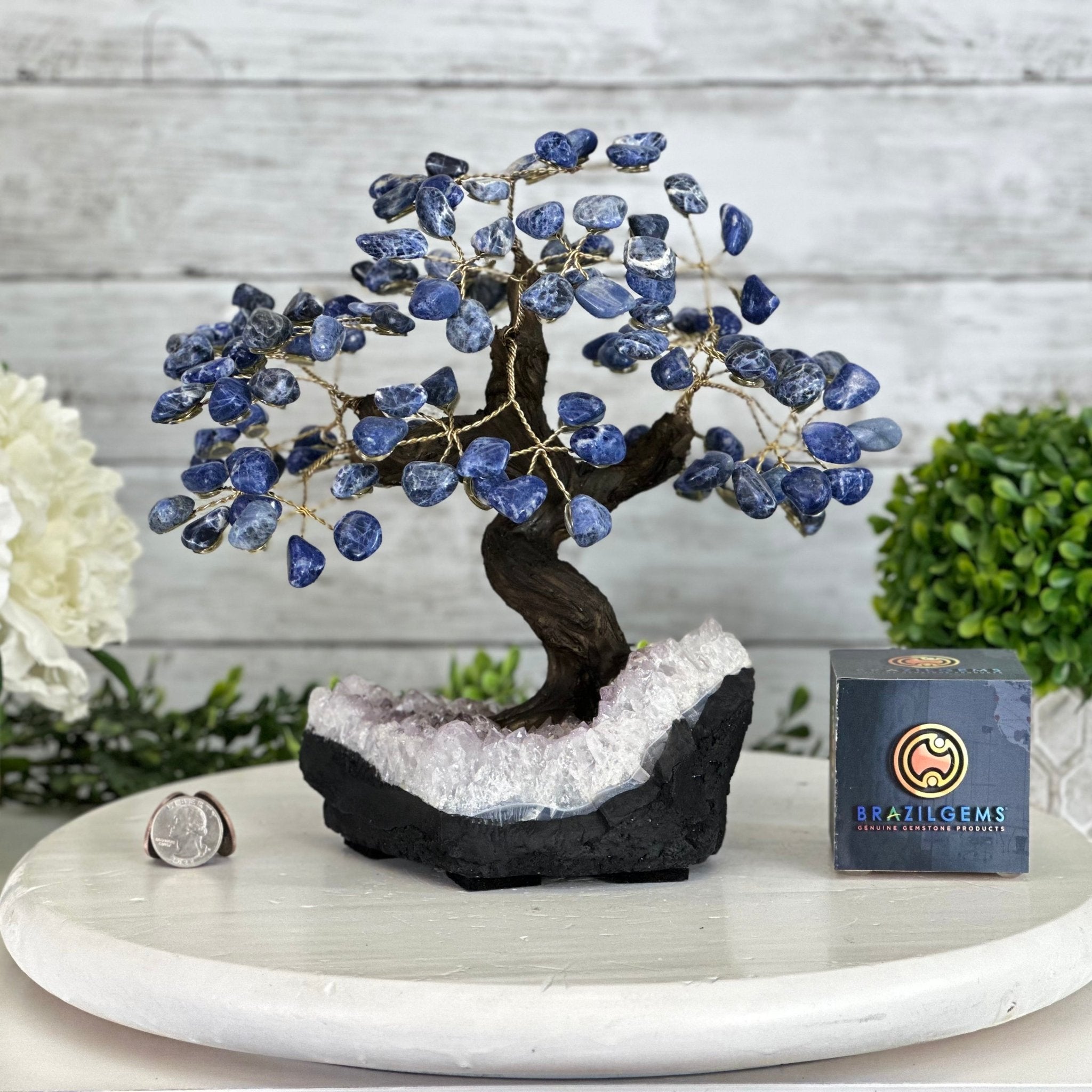 Sodalite 9" Tall Handmade Gemstone Tree on a Crystal base, 120 Gems #5403SODA - Brazil GemsBrazil GemsSodalite 9" Tall Handmade Gemstone Tree on a Crystal base, 120 Gems #5403SODAGemstone Trees5403SODA