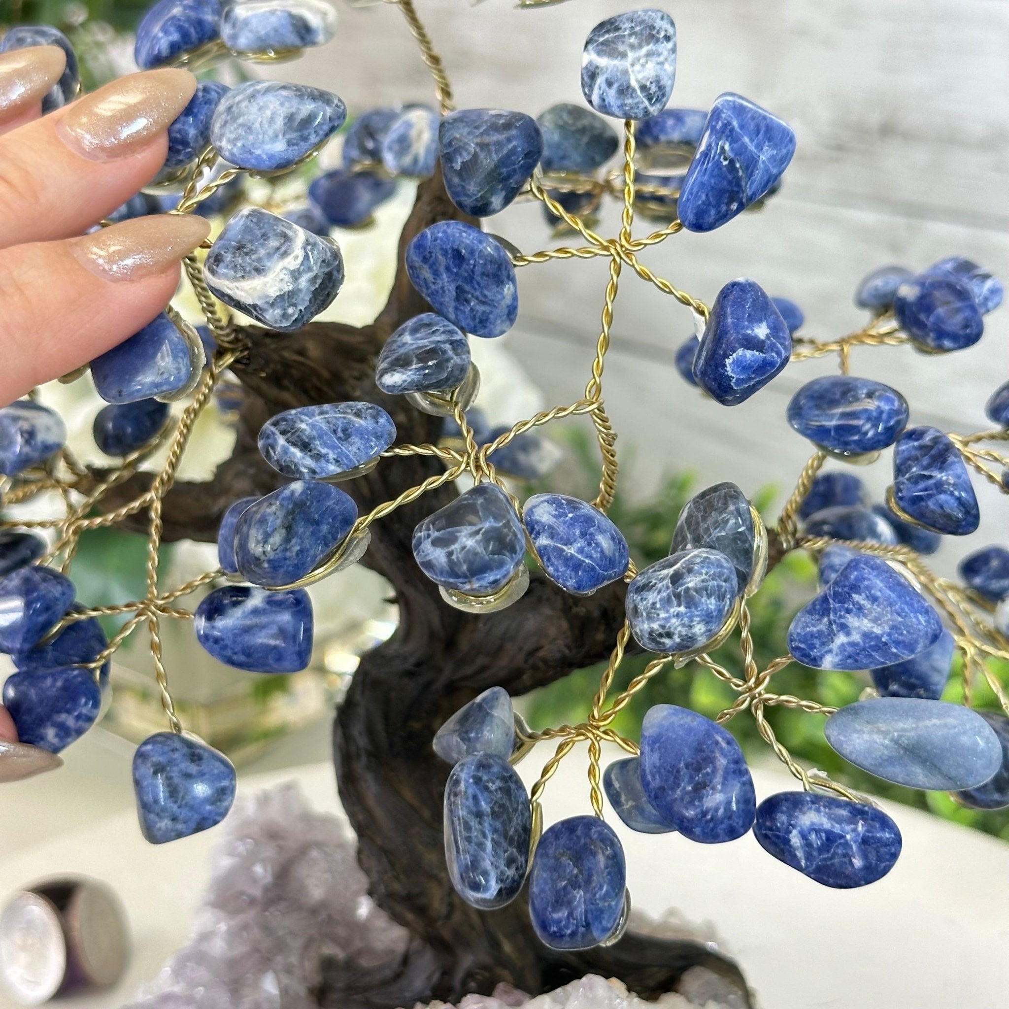 Sodalite 9" Tall Handmade Gemstone Tree on a Crystal base, 120 Gems #5403SODA - Brazil GemsBrazil GemsSodalite 9" Tall Handmade Gemstone Tree on a Crystal base, 120 Gems #5403SODAGemstone Trees5403SODA
