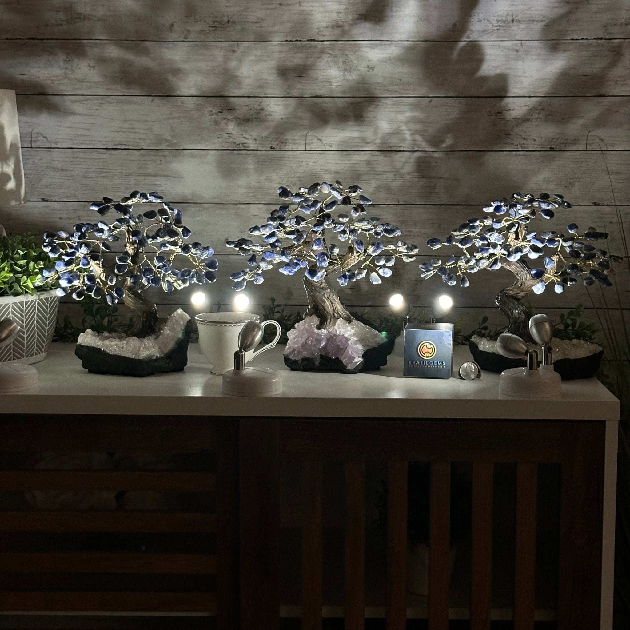 Sodalite 9" Tall Handmade Gemstone Tree on a Crystal base, 120 Gems #5403SODA - Brazil GemsBrazil GemsSodalite 9" Tall Handmade Gemstone Tree on a Crystal base, 120 Gems #5403SODAGemstone Trees5403SODA