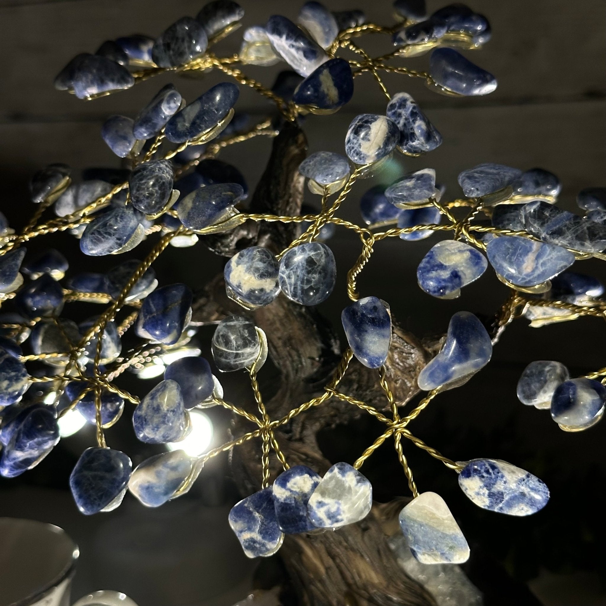Sodalite 9" Tall Handmade Gemstone Tree on a Crystal base, 120 Gems #5403SODA - Brazil GemsBrazil GemsSodalite 9" Tall Handmade Gemstone Tree on a Crystal base, 120 Gems #5403SODAGemstone Trees5403SODA
