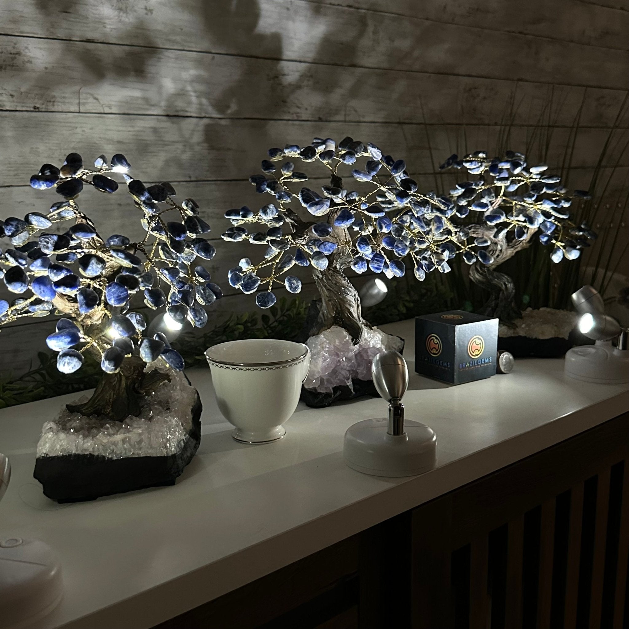 Sodalite 9" Tall Handmade Gemstone Tree on a Crystal base, 120 Gems #5403SODA - Brazil GemsBrazil GemsSodalite 9" Tall Handmade Gemstone Tree on a Crystal base, 120 Gems #5403SODAGemstone Trees5403SODA