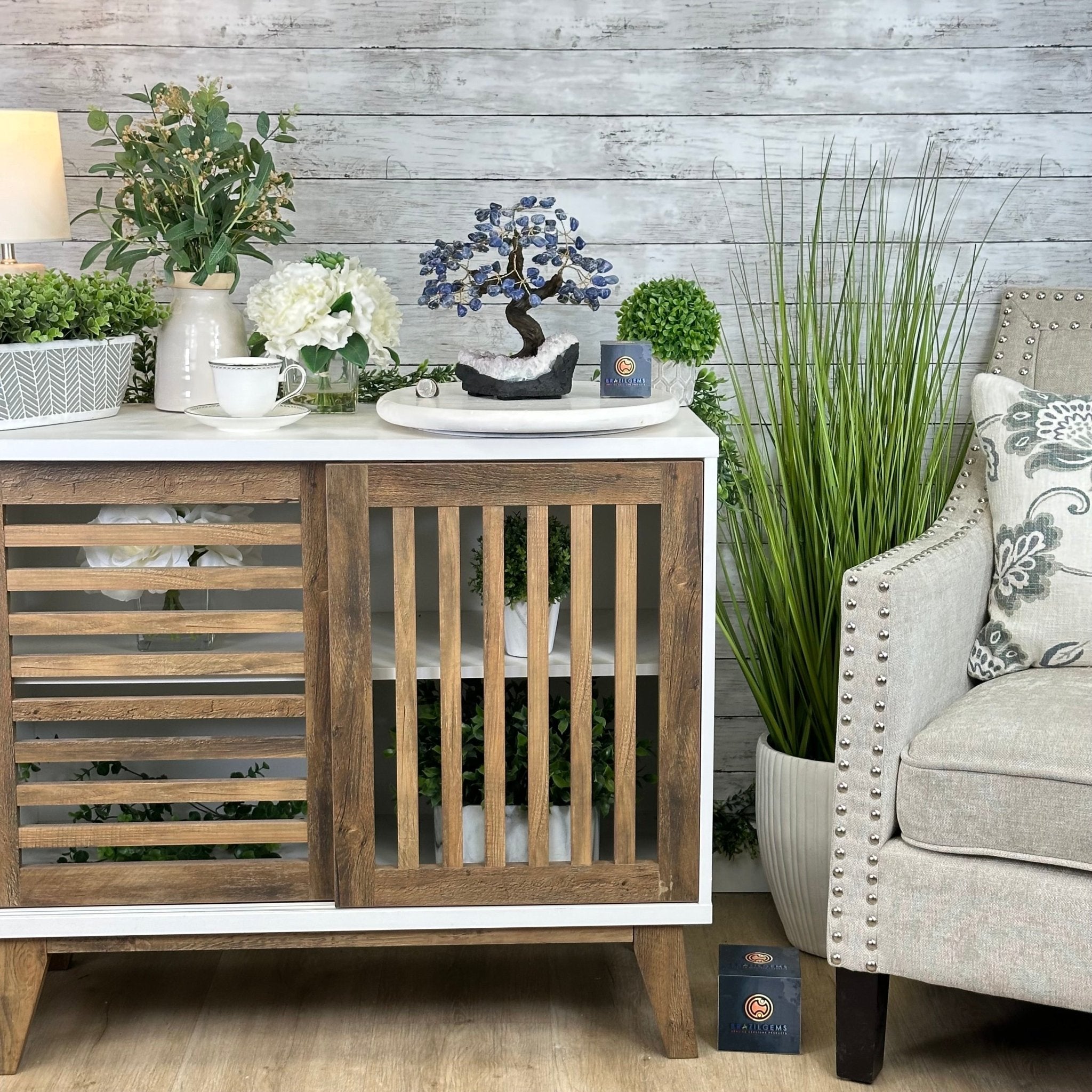 Sodalite 9" Tall Handmade Gemstone Tree on a Crystal base, 120 Gems #5403SODA - Brazil GemsBrazil GemsSodalite 9" Tall Handmade Gemstone Tree on a Crystal base, 120 Gems #5403SODAGemstone Trees5403SODA