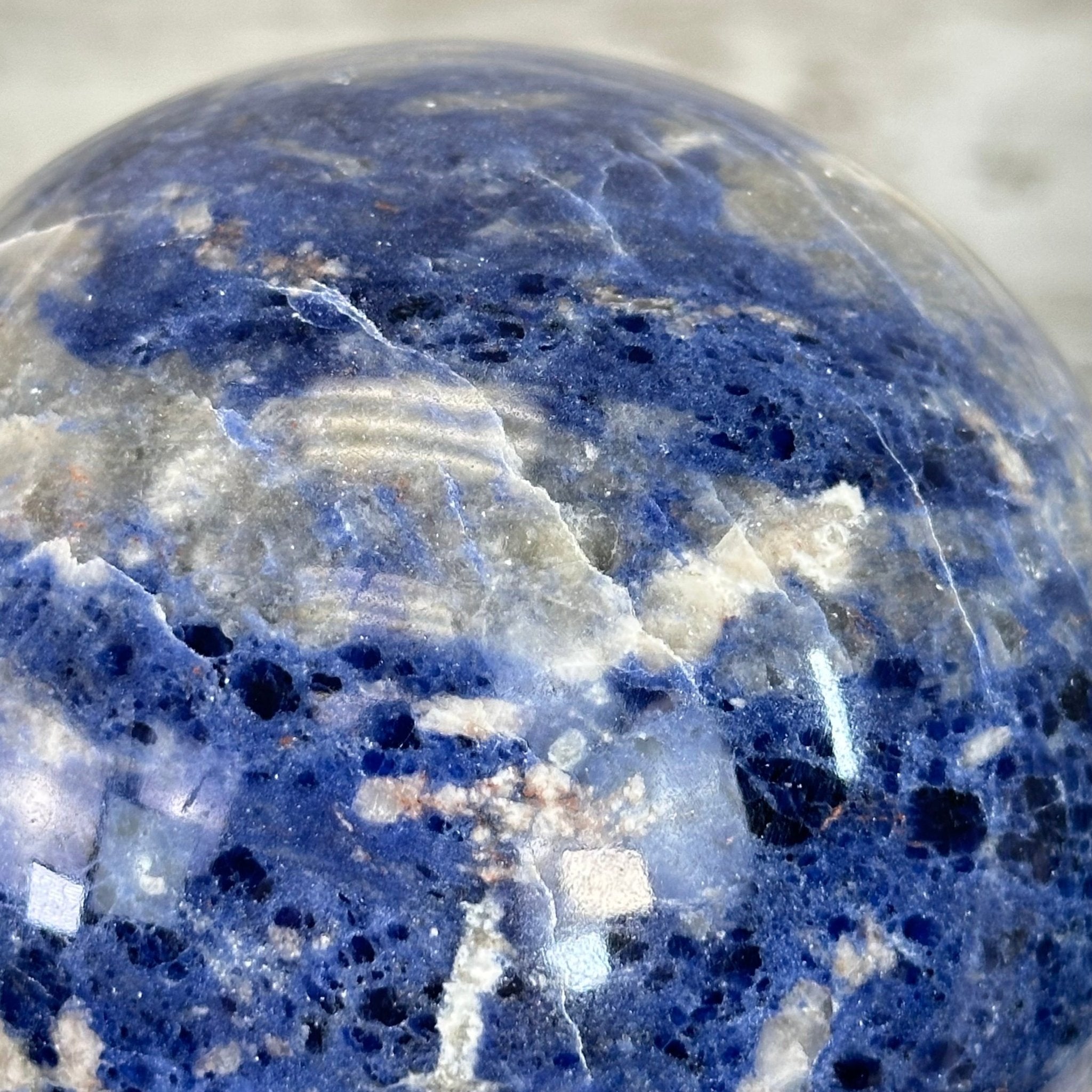 Sodalite Quartz Sphere on a Metal Stand, 3.7 lbs & 7.6" Tall #5633 - 0012 - Brazil GemsBrazil GemsSodalite Quartz Sphere on a Metal Stand, 3.7 lbs & 7.6" Tall #5633 - 0012Spheres5633 - 0012
