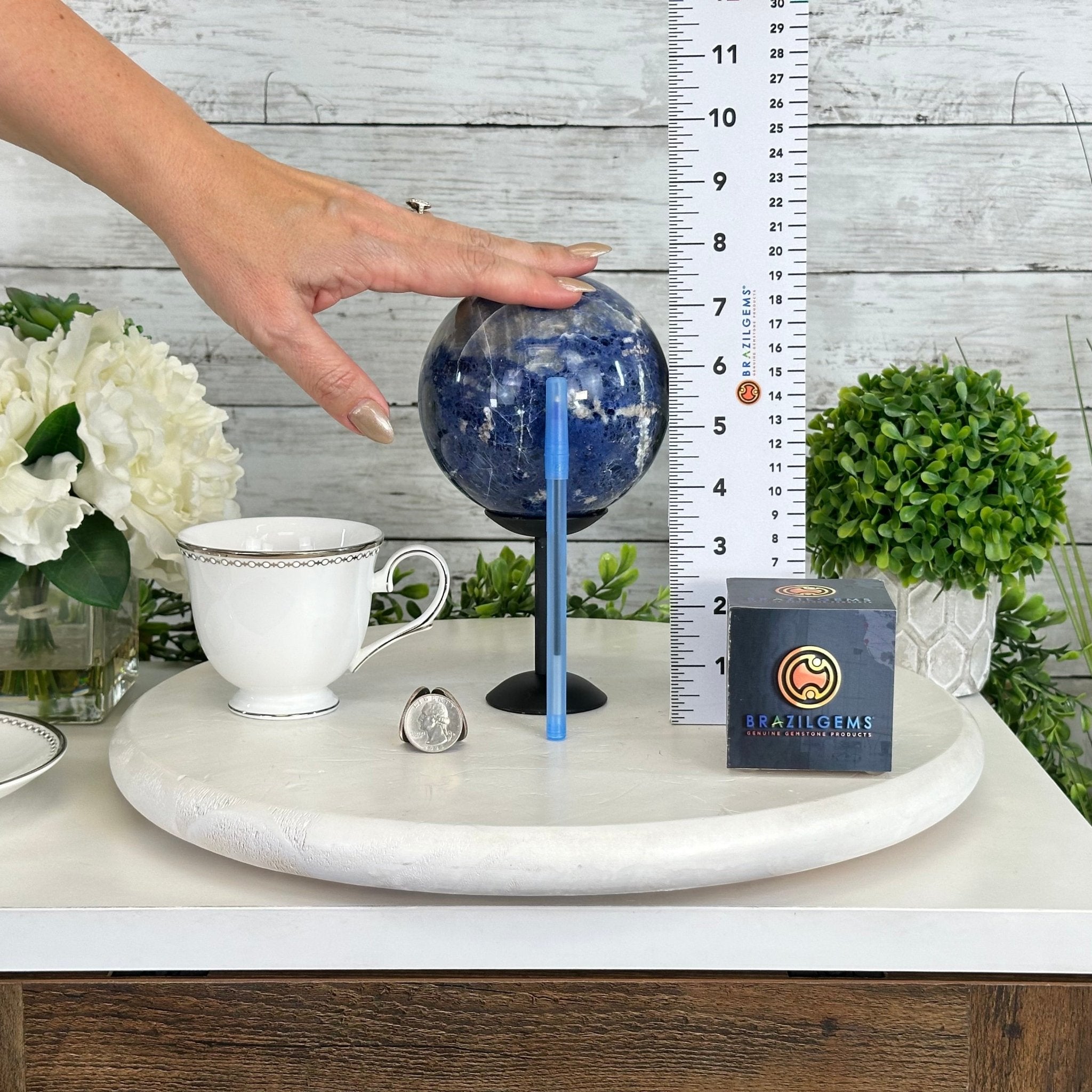 Sodalite Quartz Sphere on a Metal Stand, 3.7 lbs & 7.6" Tall #5633 - 0012 - Brazil GemsBrazil GemsSodalite Quartz Sphere on a Metal Stand, 3.7 lbs & 7.6" Tall #5633 - 0012Spheres5633 - 0012