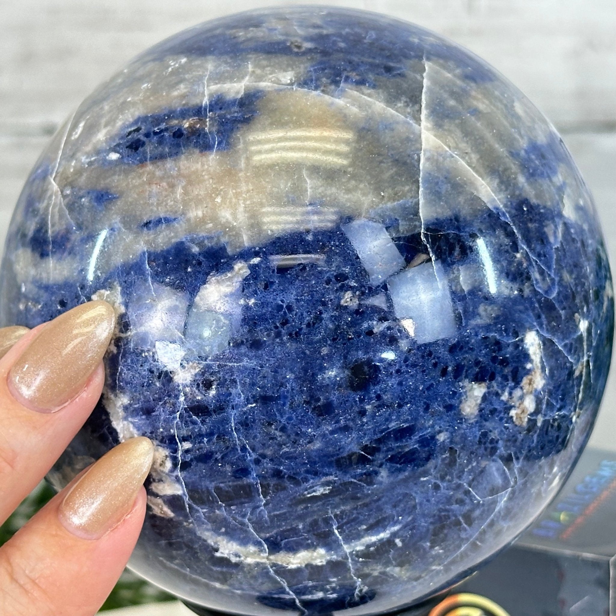 Sodalite Quartz Sphere on a Metal Stand, 3.7 lbs & 7.6" Tall #5633 - 0012 - Brazil GemsBrazil GemsSodalite Quartz Sphere on a Metal Stand, 3.7 lbs & 7.6" Tall #5633 - 0012Spheres5633 - 0012