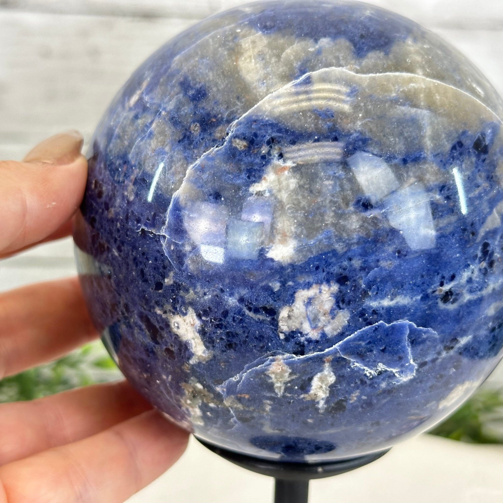 Sodalite Quartz Sphere on a Metal Stand, 3.7 lbs & 7.6" Tall #5633 - 0012 - Brazil GemsBrazil GemsSodalite Quartz Sphere on a Metal Stand, 3.7 lbs & 7.6" Tall #5633 - 0012Spheres5633 - 0012