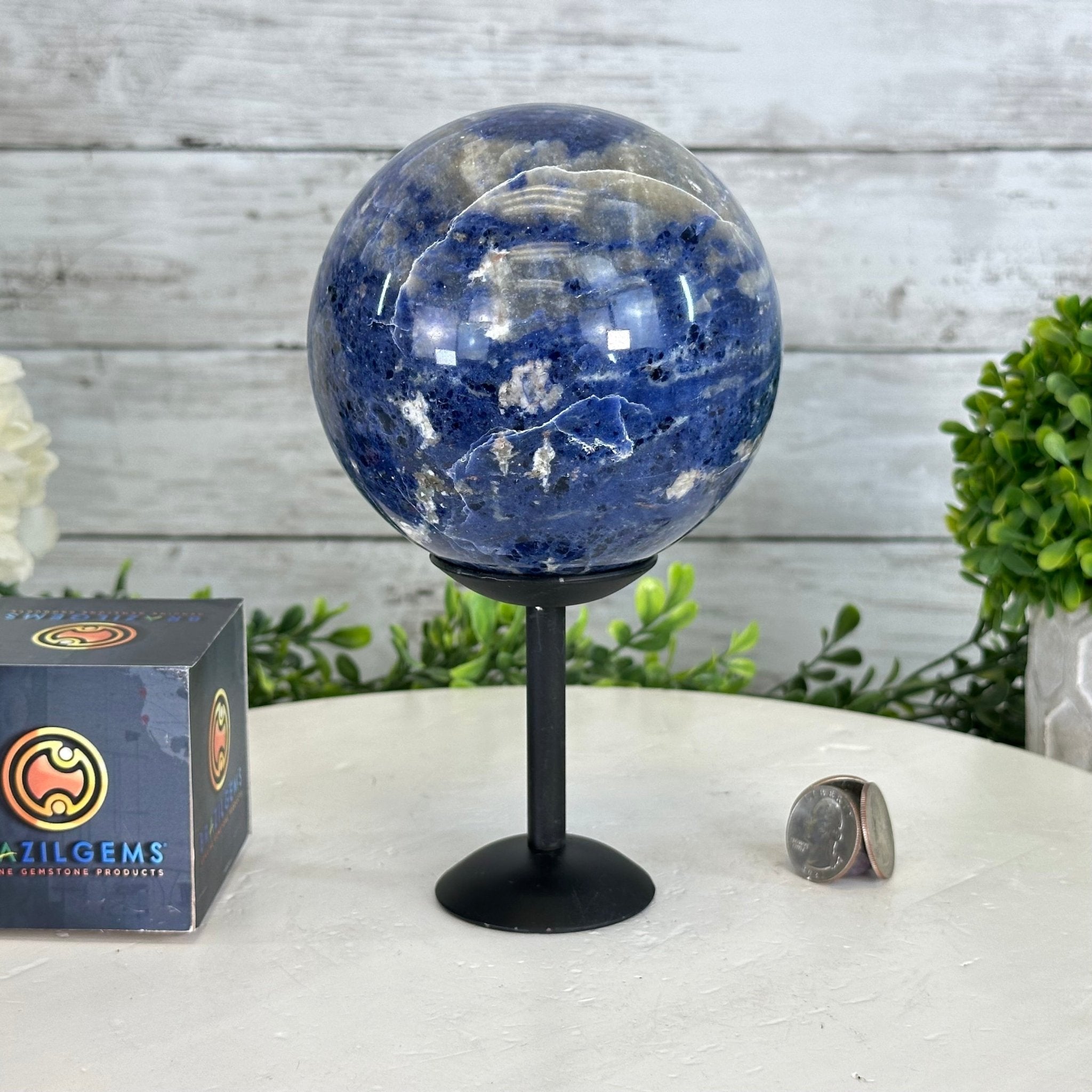 Sodalite Quartz Sphere on a Metal Stand, 3.7 lbs & 7.6" Tall #5633 - 0012 - Brazil GemsBrazil GemsSodalite Quartz Sphere on a Metal Stand, 3.7 lbs & 7.6" Tall #5633 - 0012Spheres5633 - 0012