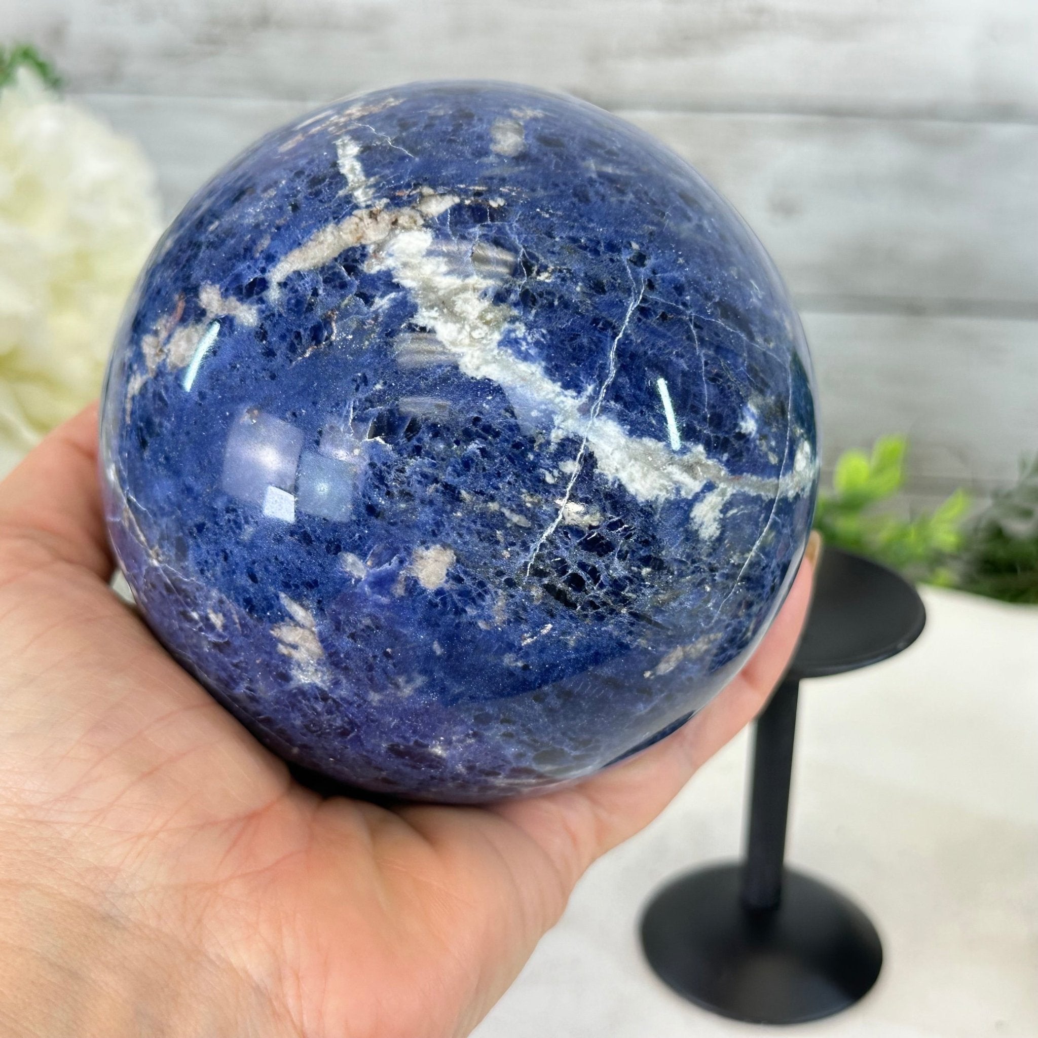Sodalite Quartz Sphere on a Metal Stand, 3.7 lbs & 7.6" Tall #5633 - 0012 - Brazil GemsBrazil GemsSodalite Quartz Sphere on a Metal Stand, 3.7 lbs & 7.6" Tall #5633 - 0012Spheres5633 - 0012