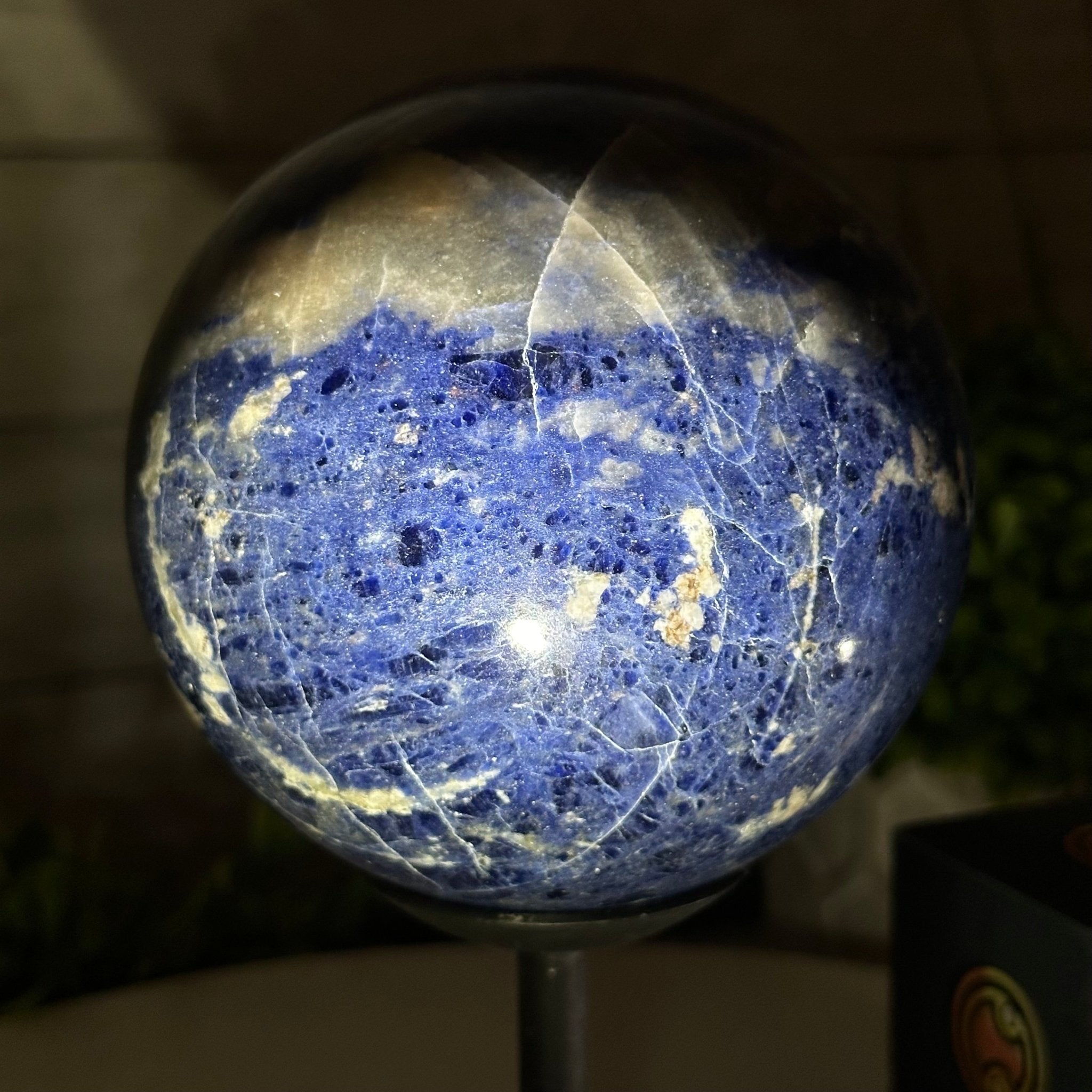 Sodalite Quartz Sphere on a Metal Stand, 3.7 lbs & 7.6" Tall #5633 - 0012 - Brazil GemsBrazil GemsSodalite Quartz Sphere on a Metal Stand, 3.7 lbs & 7.6" Tall #5633 - 0012Spheres5633 - 0012