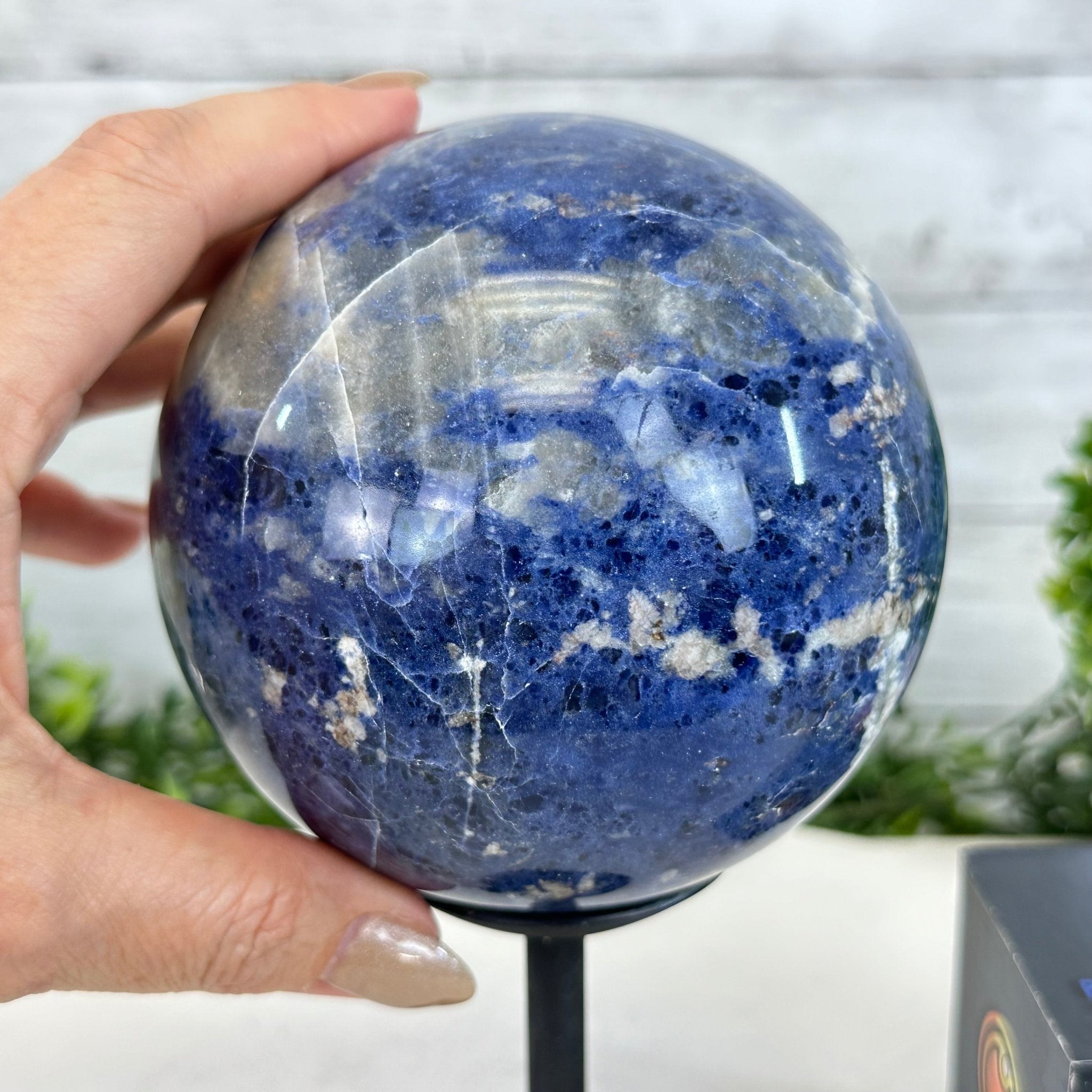 Sodalite Quartz Sphere on a Metal Stand, 3.7 lbs & 7.6" Tall #5633 - 0012 - Brazil GemsBrazil GemsSodalite Quartz Sphere on a Metal Stand, 3.7 lbs & 7.6" Tall #5633 - 0012Spheres5633 - 0012