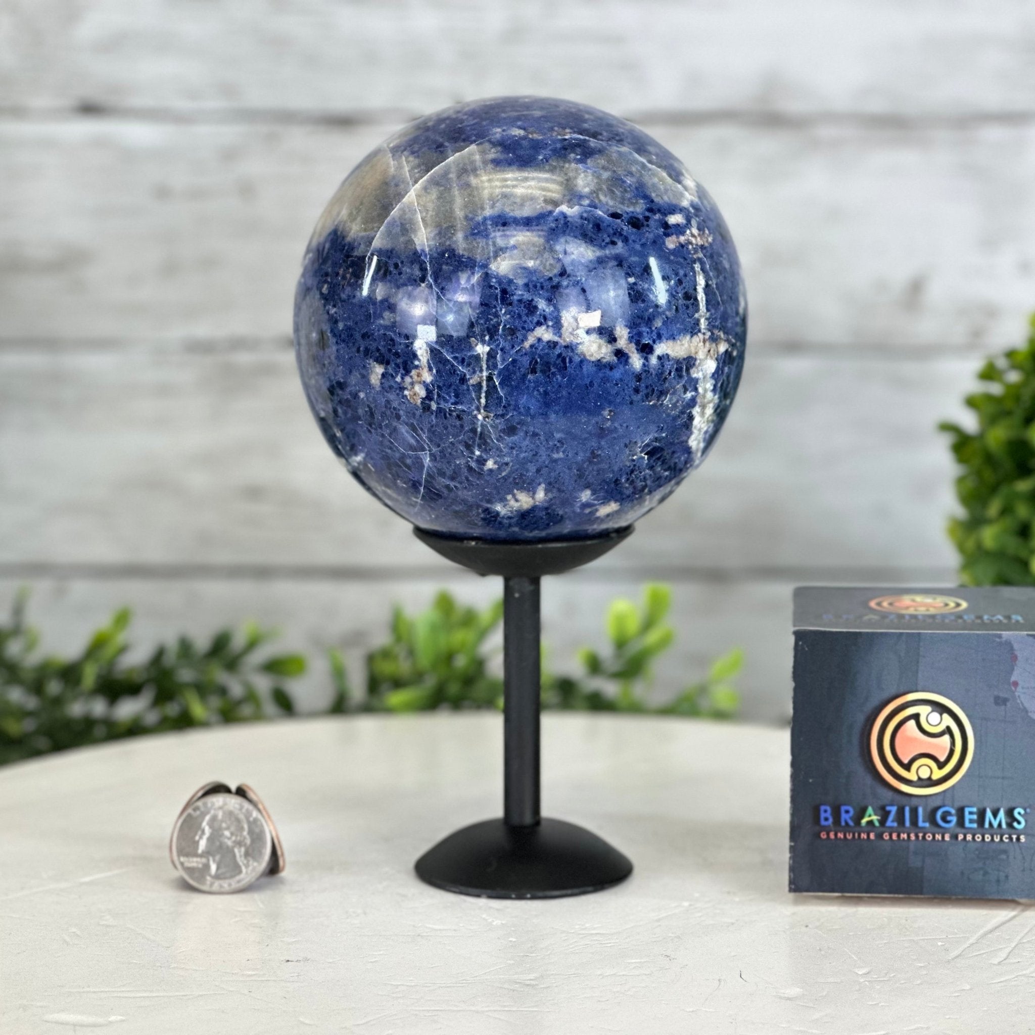 Sodalite Quartz Sphere on a Metal Stand, 3.7 lbs & 7.6" Tall #5633 - 0012 - Brazil GemsBrazil GemsSodalite Quartz Sphere on a Metal Stand, 3.7 lbs & 7.6" Tall #5633 - 0012Spheres5633 - 0012