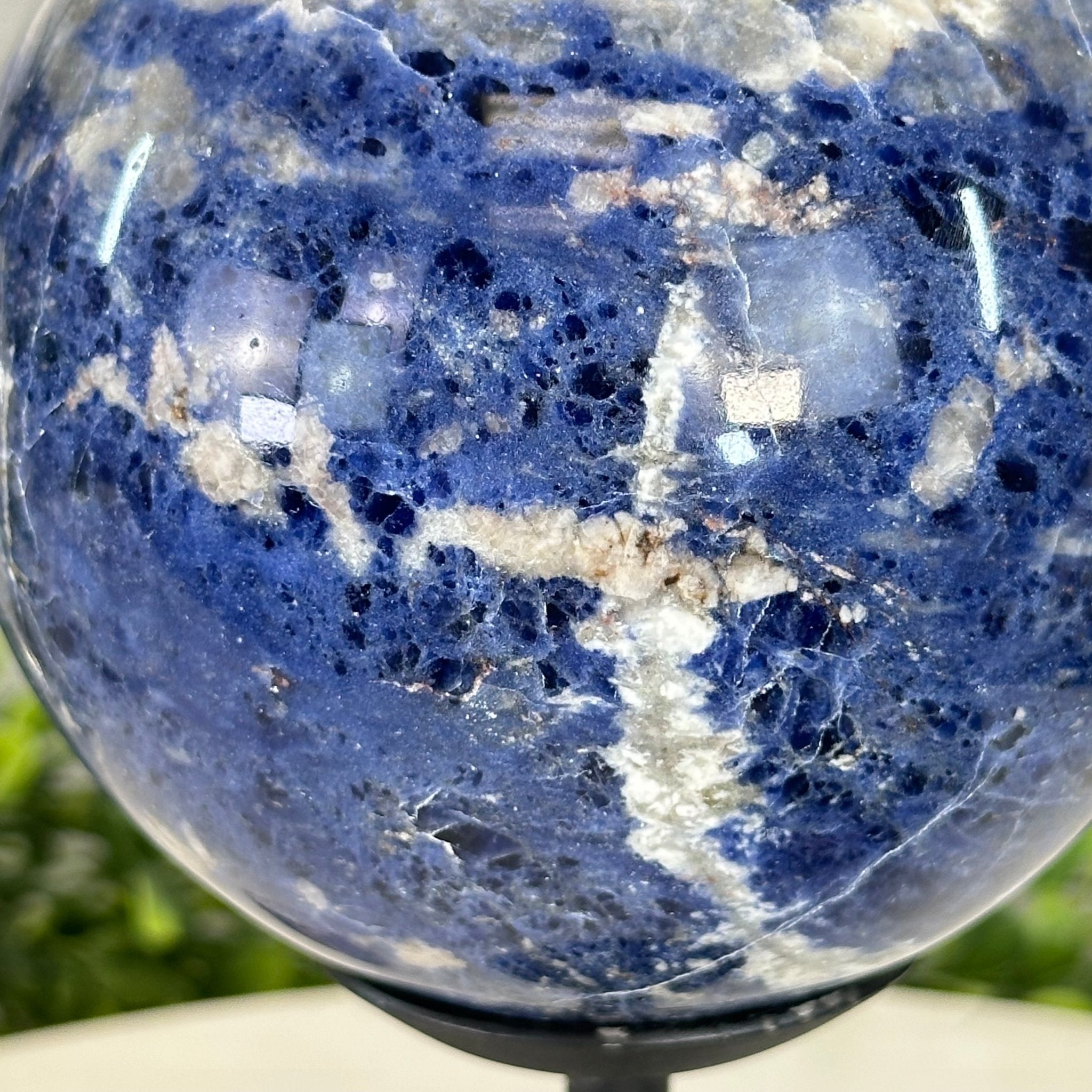 Sodalite Quartz Sphere on a Metal Stand, 3.7 lbs & 7.6" Tall #5633 - 0012 - Brazil GemsBrazil GemsSodalite Quartz Sphere on a Metal Stand, 3.7 lbs & 7.6" Tall #5633 - 0012Spheres5633 - 0012