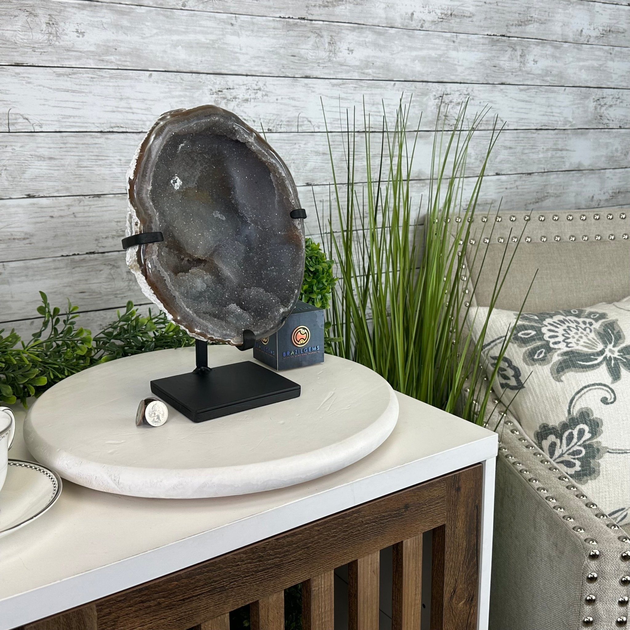 Special Agate "Bowl" on a Metal Base, 6.4 lbs & 11.5" Tall #5500NA-001 - Brazil GemsBrazil GemsSpecial Agate "Bowl" on a Metal Base, 6.4 lbs & 11.5" Tall #5500NA-001Clusters on Fixed Bases5500NA-001