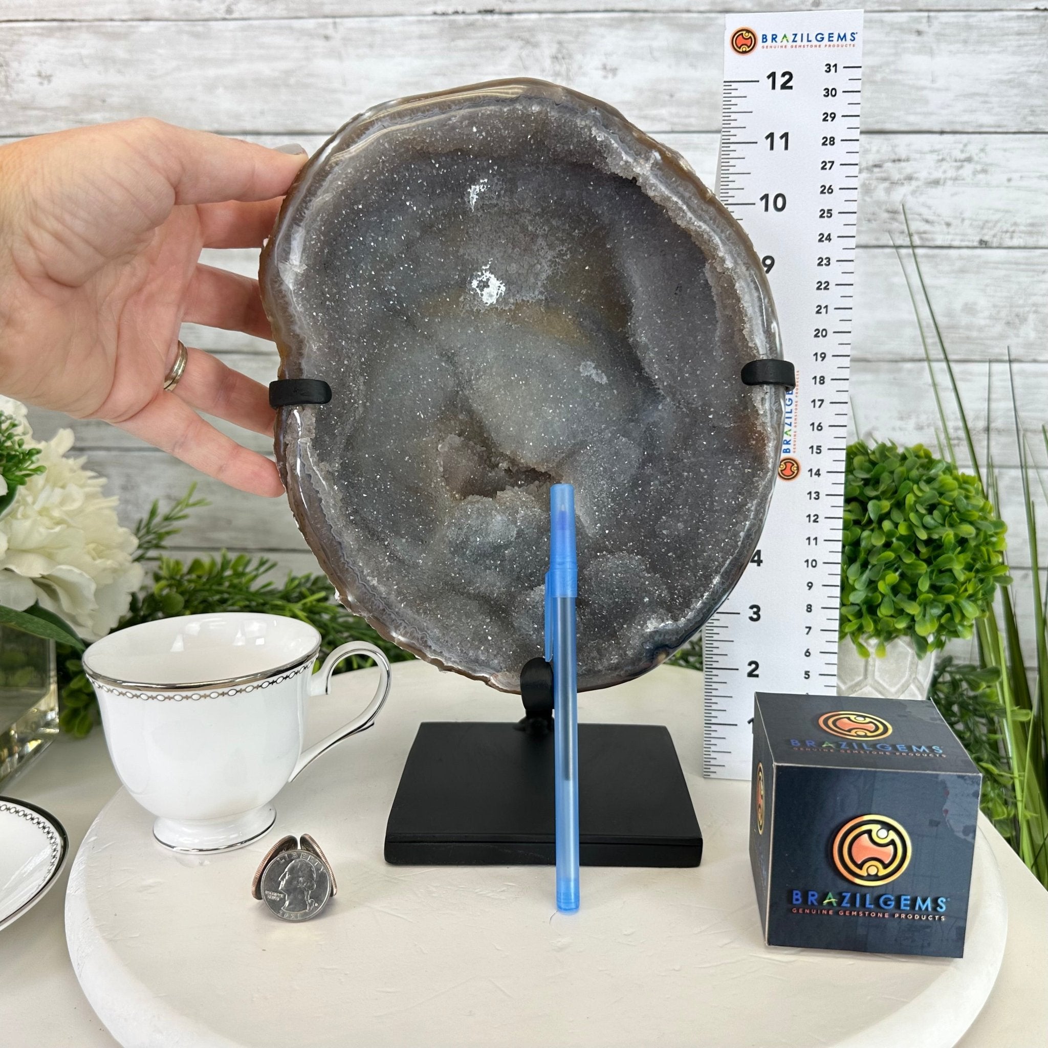 Special Agate "Bowl" on a Metal Base, 6.4 lbs & 11.5" Tall #5500NA-001 - Brazil GemsBrazil GemsSpecial Agate "Bowl" on a Metal Base, 6.4 lbs & 11.5" Tall #5500NA-001Clusters on Fixed Bases5500NA-001