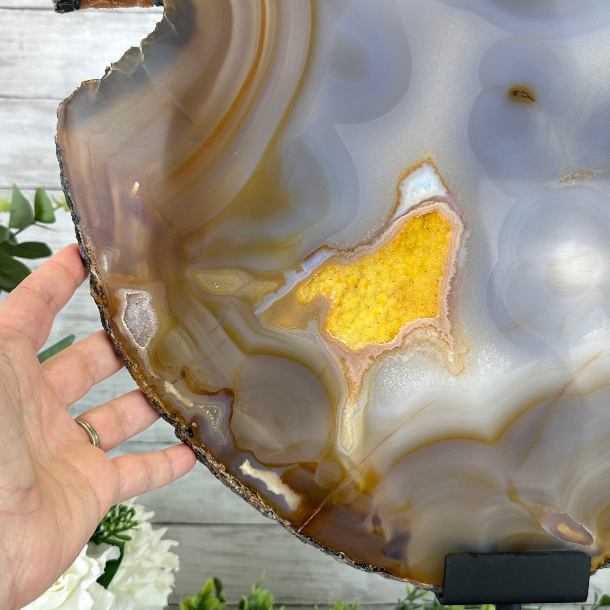 Special Large Natural Brazilian Agate Slice on a Metal Stand, 28.5" Tall #5056-0044 - Brazil GemsBrazil GemsSpecial Large Natural Brazilian Agate Slice on a Metal Stand, 28.5" Tall #5056-0044Slices on Fixed Bases5056-0044