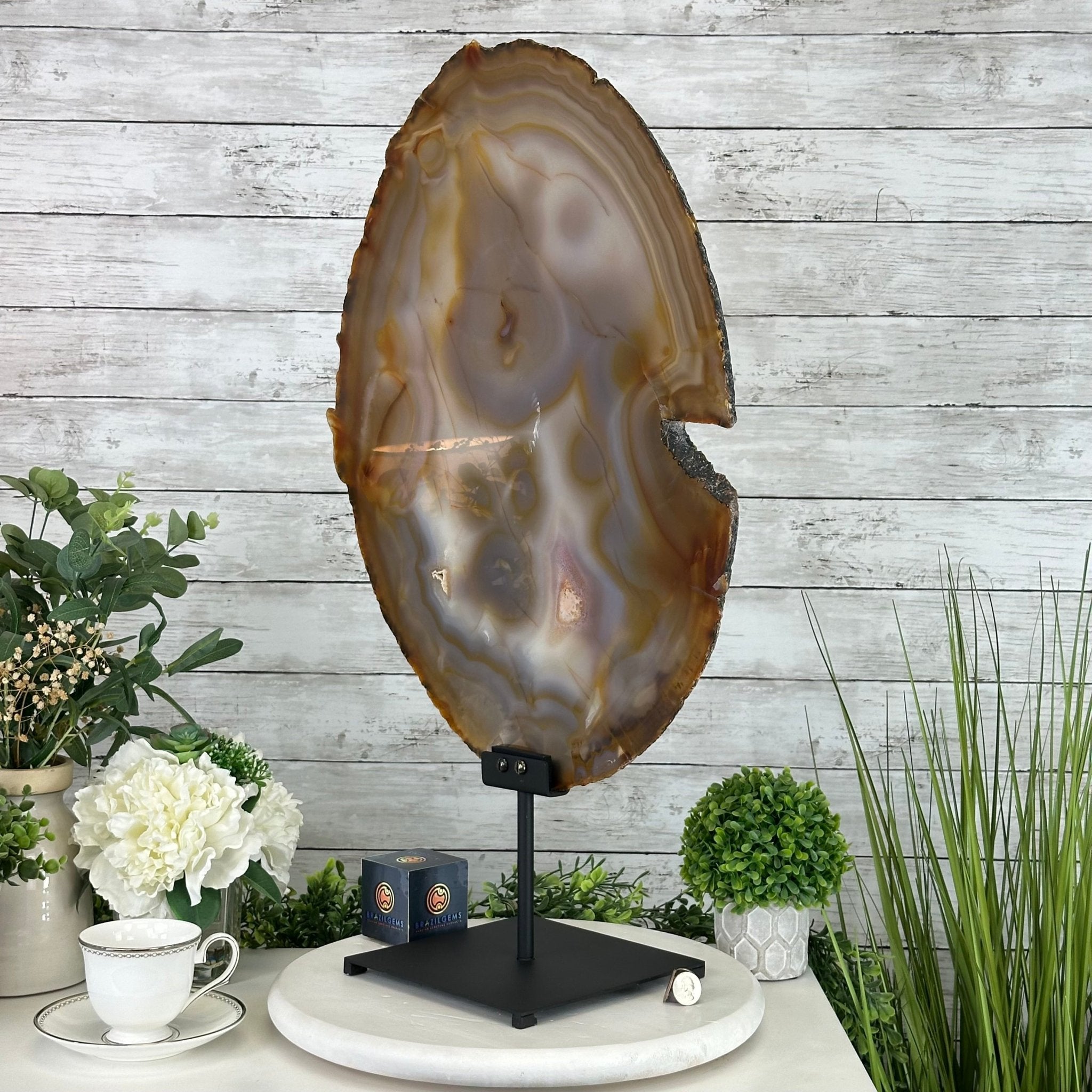 Special Large Natural Brazilian Agate Slice on a Metal Stand, 28.5" Tall #5056-0044 - Brazil GemsBrazil GemsSpecial Large Natural Brazilian Agate Slice on a Metal Stand, 28.5" Tall #5056-0044Slices on Fixed Bases5056-0044